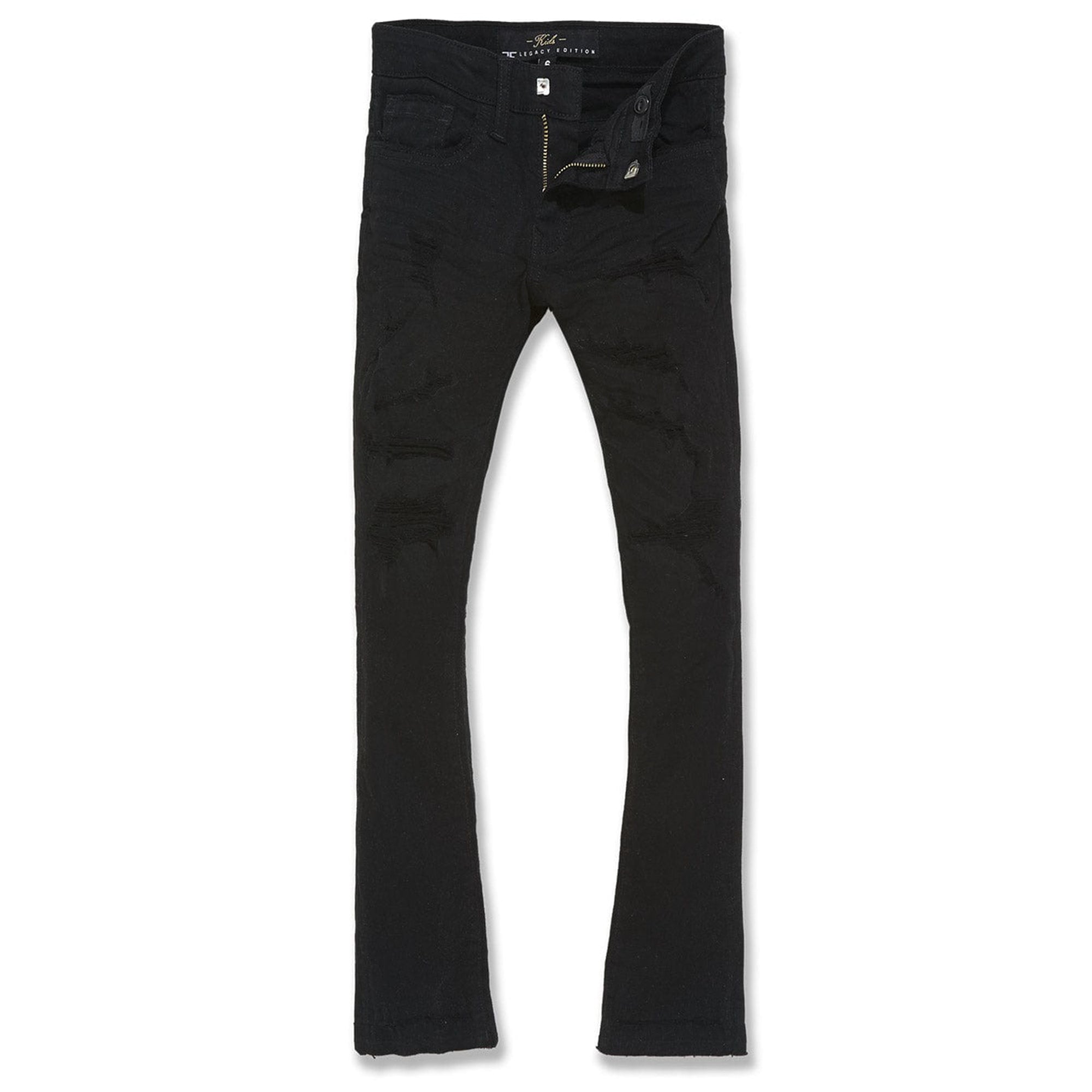 Jordan Craig Boys Stacked With Shreds Jeans (Black)-Black-8-Nexus Clothing