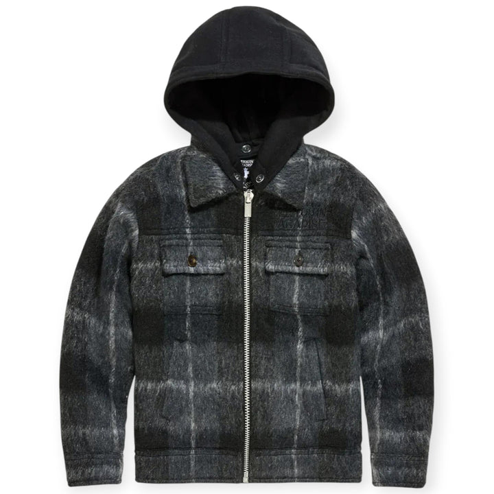 Jordan Craig KIDS Boys Flannel Over Shirt With Hood (Black Shadow)-Nexus Clothing