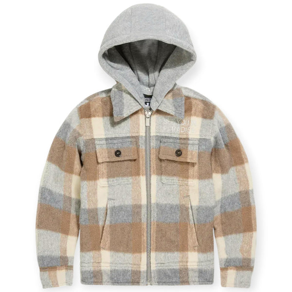 Jordan Craig KIDS Boys Flannel Over Shirt With Hood (Khaki)-Nexus Clothing