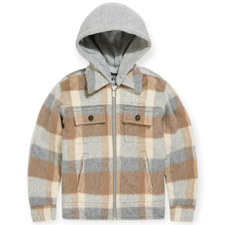 Jordan Craig KIDS Boys Flannel Over Shirt With Hood (Khaki)-Nexus Clothing