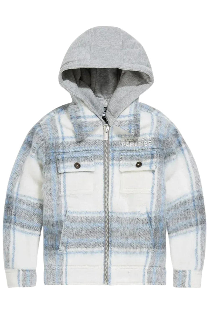 Jordan Craig KIDS Boys Flannel Over Shirt With Hood (Light Blue)-Nexus Clothing