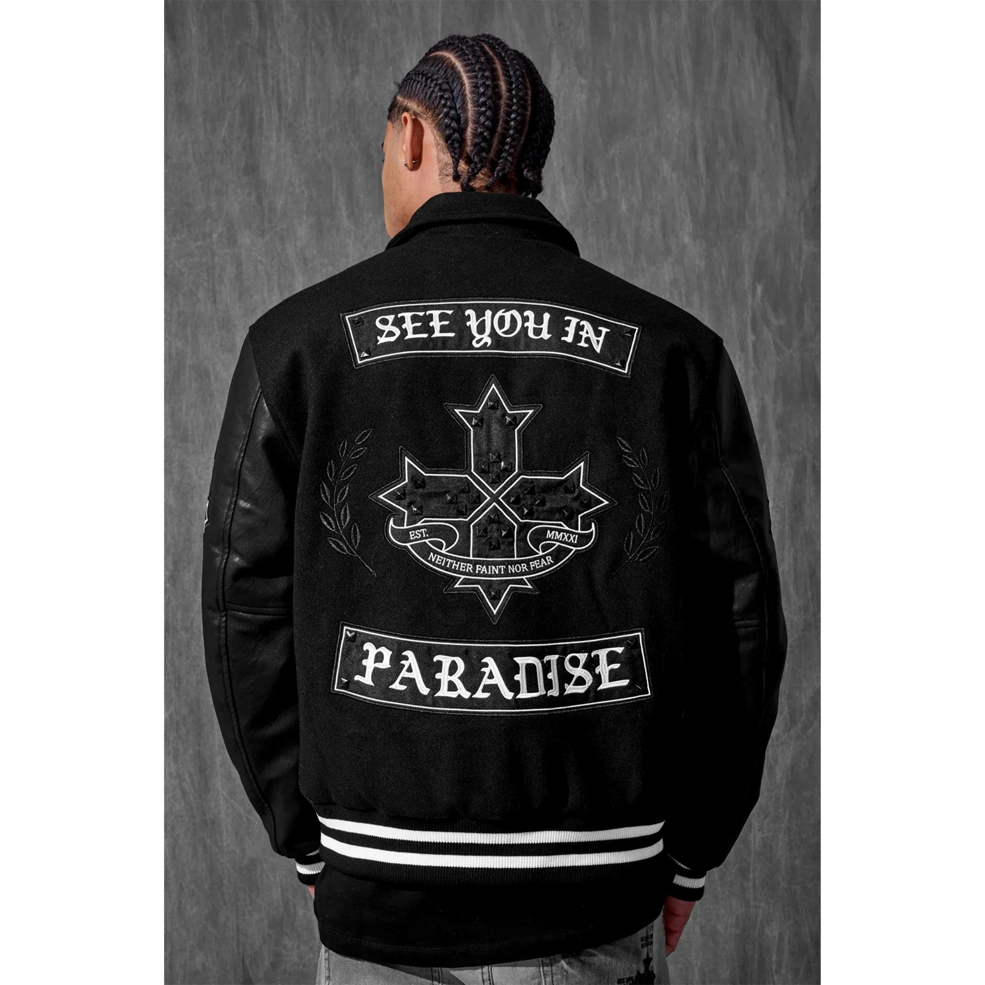 Jordan Craig Men Cross Varsity Jacket (Black)