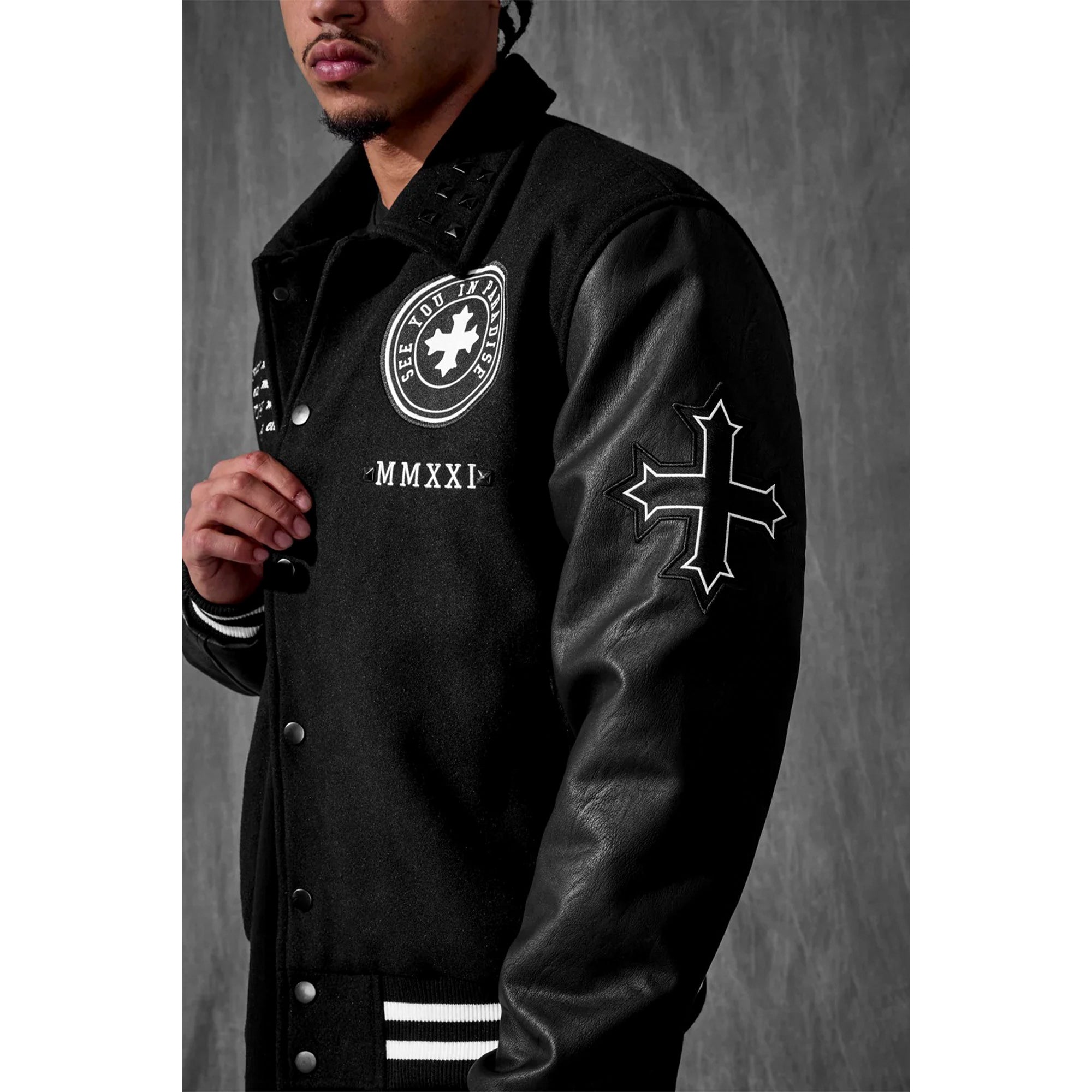 Jordan Craig Men Cross Varsity Jacket (Black)