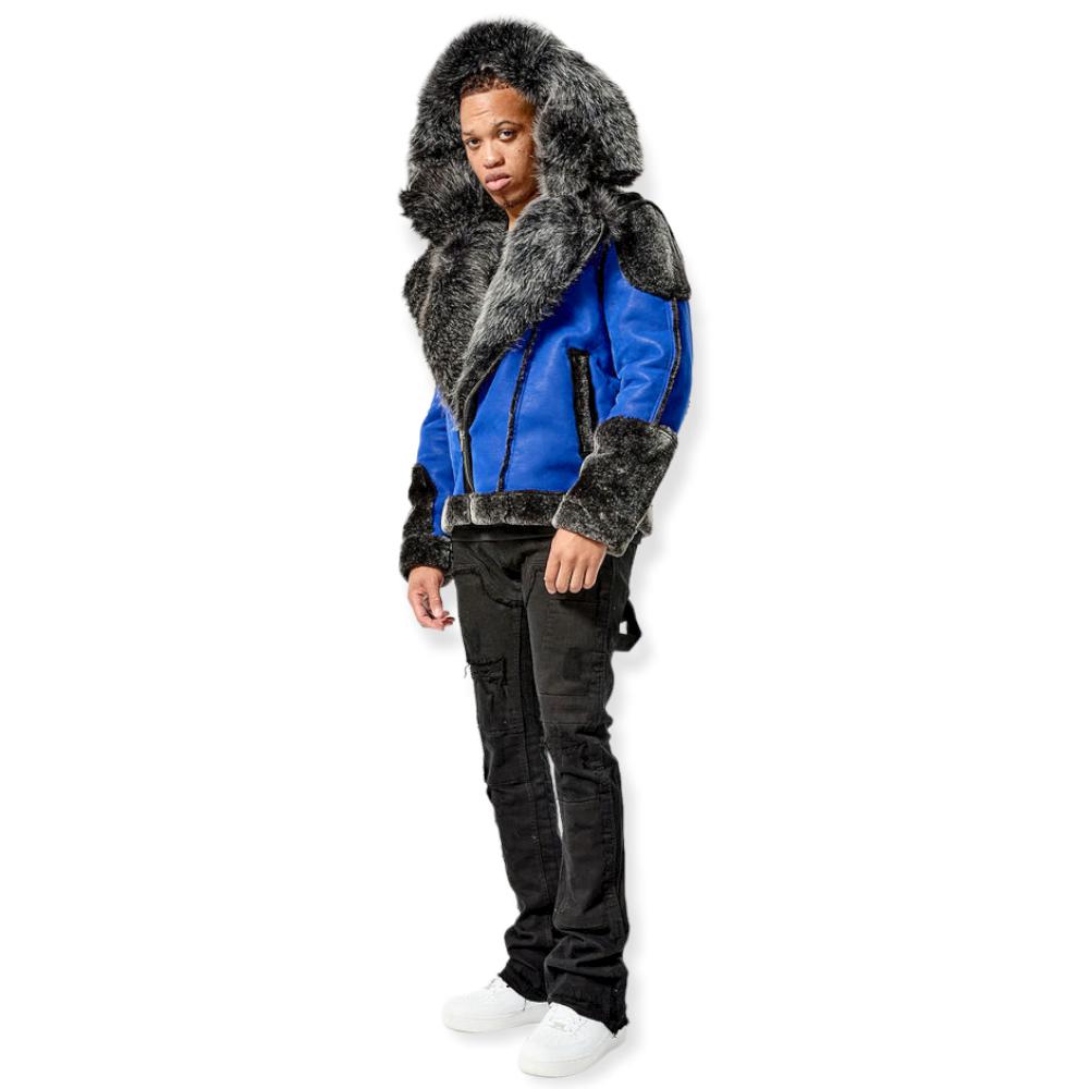 Jordan Craig Men EL Jefe Shearling Moto Jacket (Racer Blue)-Nexus Clothing