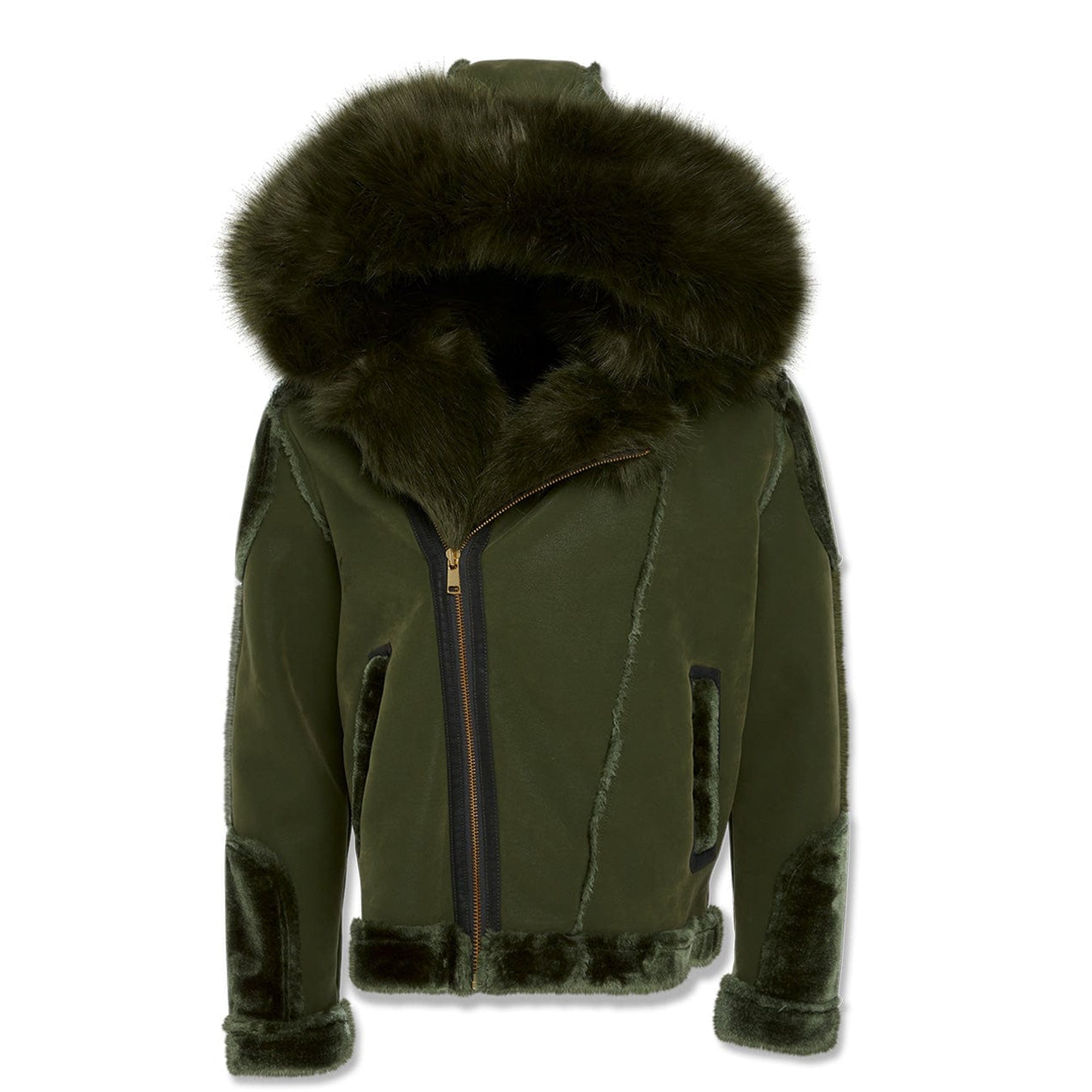 Jordan Craig Men El Jefe Shearling Moto Jackets (Military Green)-Nexus Clothing