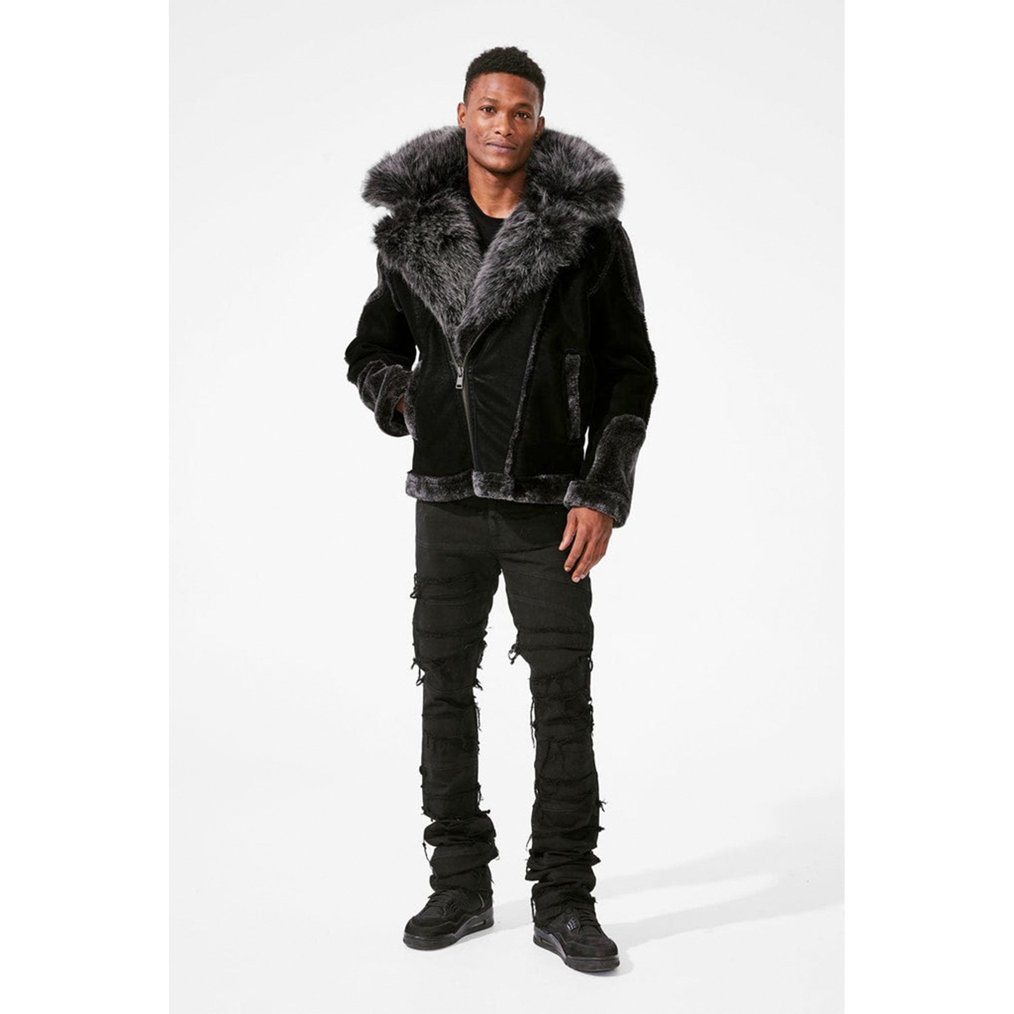 Jordan Craig Men El Jefe Shearling Moto Jackets (New Black)-Nexus Clothing