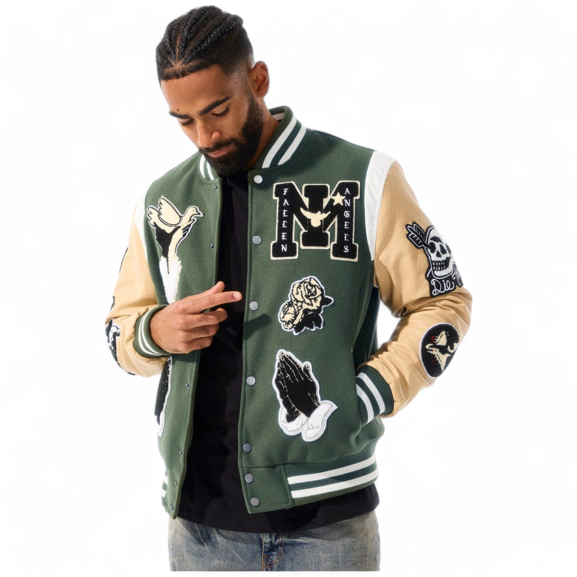 Jordan Craig Men Fallen Angels Varsity Jacket (Pine)-Pine-Small-Nexus Clothing