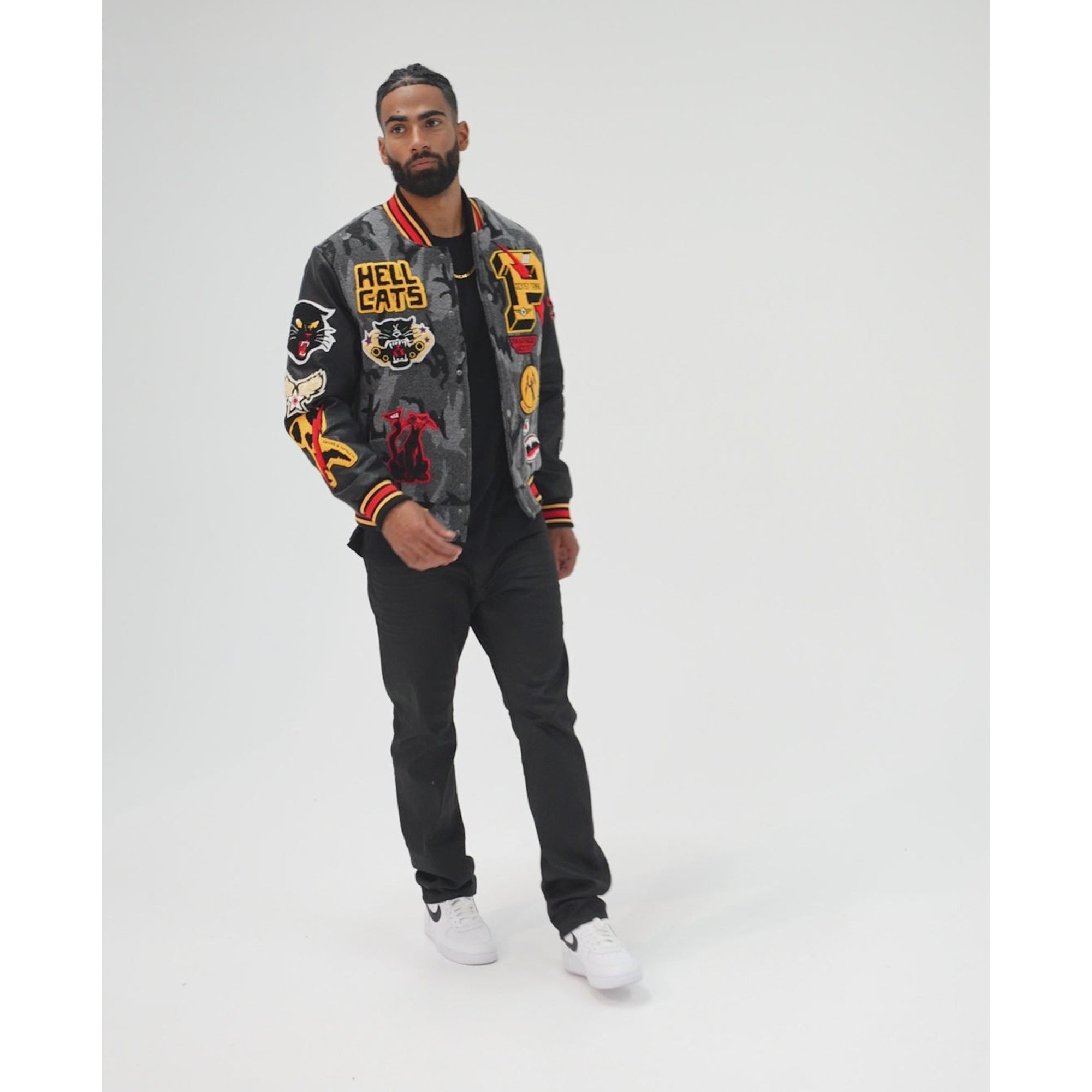 Jordan Craig Men Hellcat Varsity Jacket (Black Camo)-Nexus Clothing