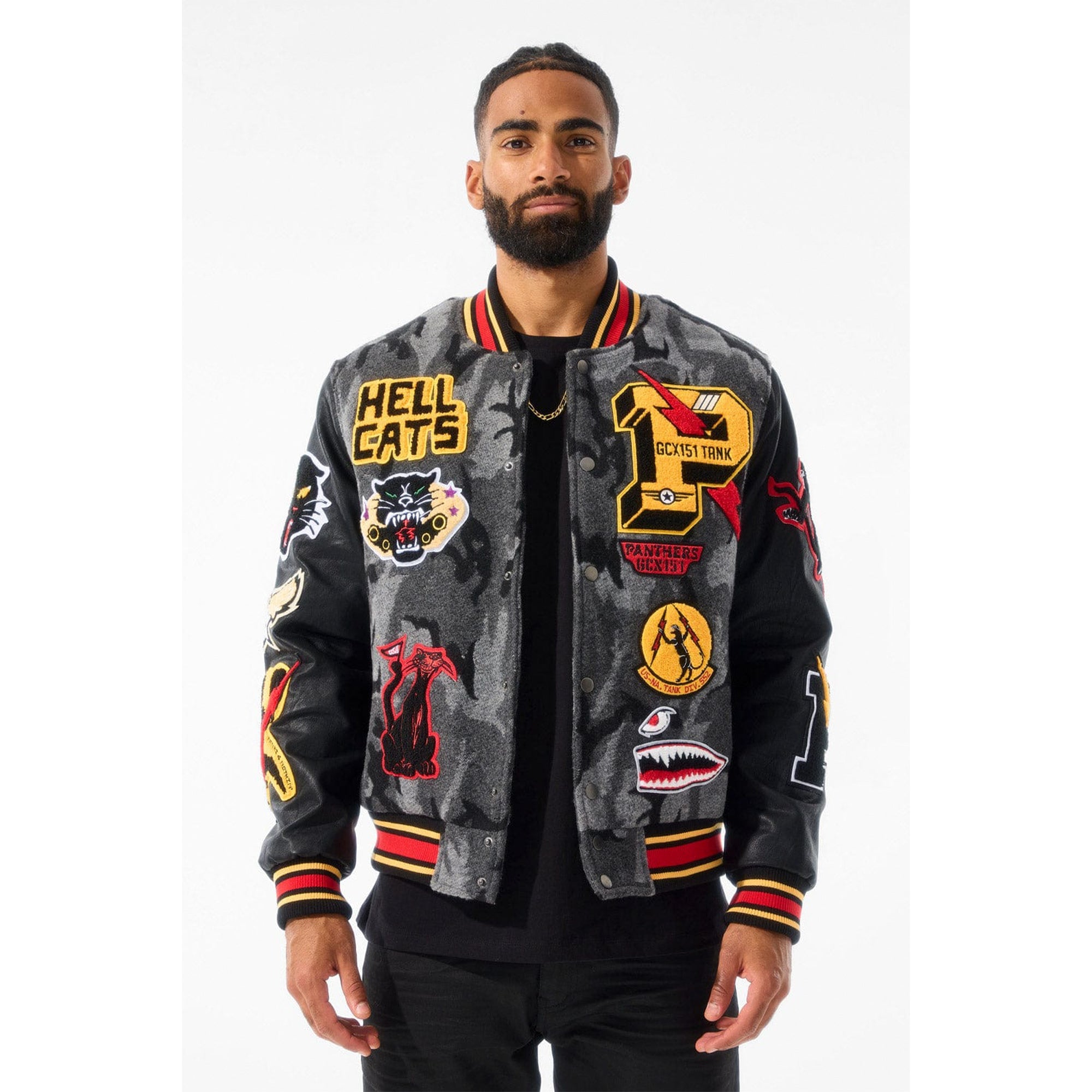 Jordan Craig Men Hellcat Varsity Jacket (Black Camo)-Nexus Clothing