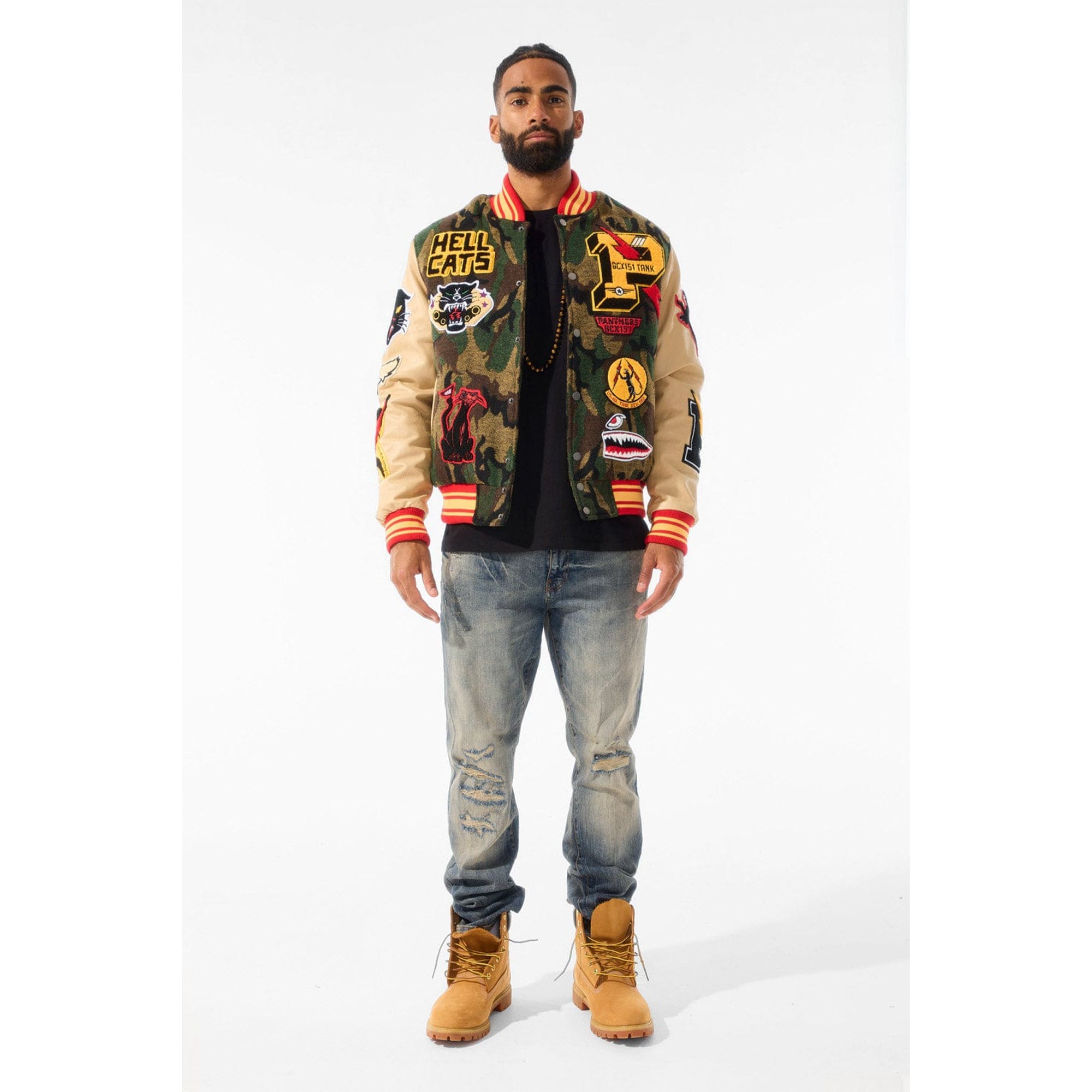 Jordan Craig Men Hellcat Varsity Jacket (Vintage Camo)-Nexus Clothing