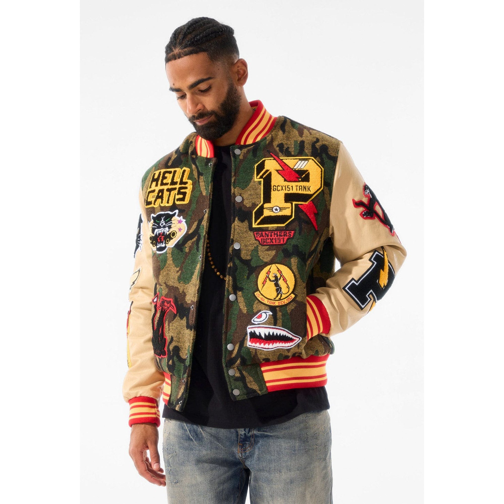 Jordan Craig Men Hellcat Varsity Jacket (Vintage Camo)-Nexus Clothing