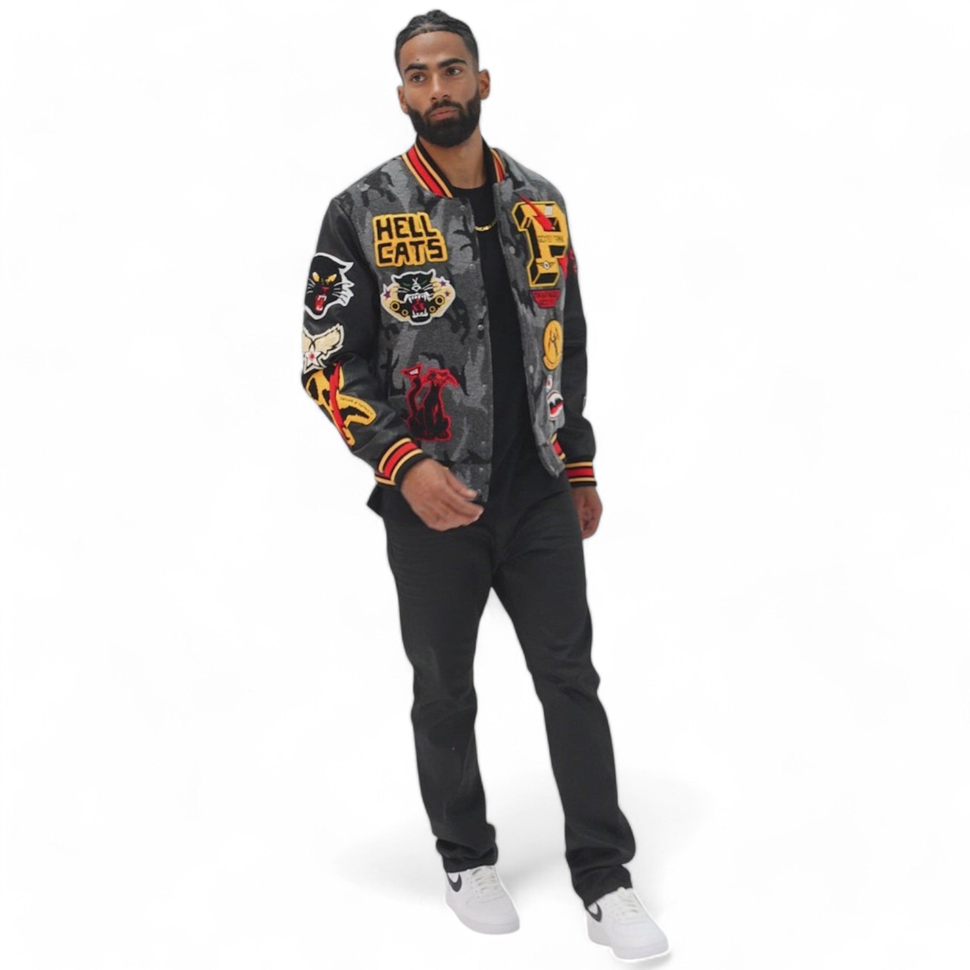 Jordan Craig Men Hellcat Varsity Jackets (Black Camo)-Nexus Clothing