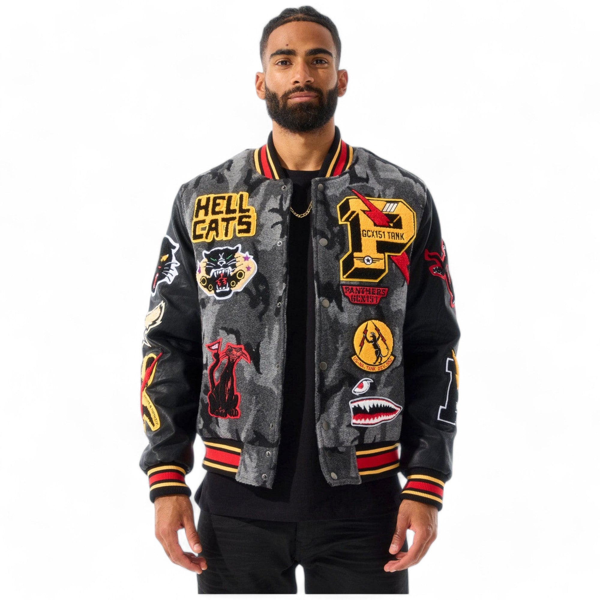 Jordan Craig Men Hellcat Varsity Jackets (Black Camo)-Black Camo-Small-Nexus Clothing