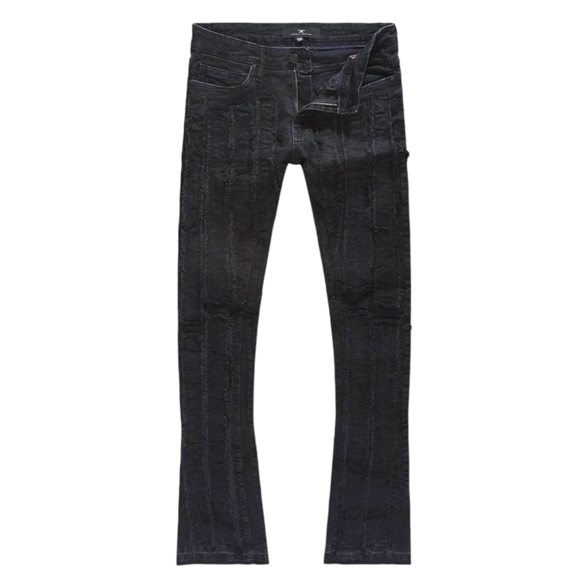 Jordan Craig Men Raw Edge Fabric Jeans (Jet Black) 1
