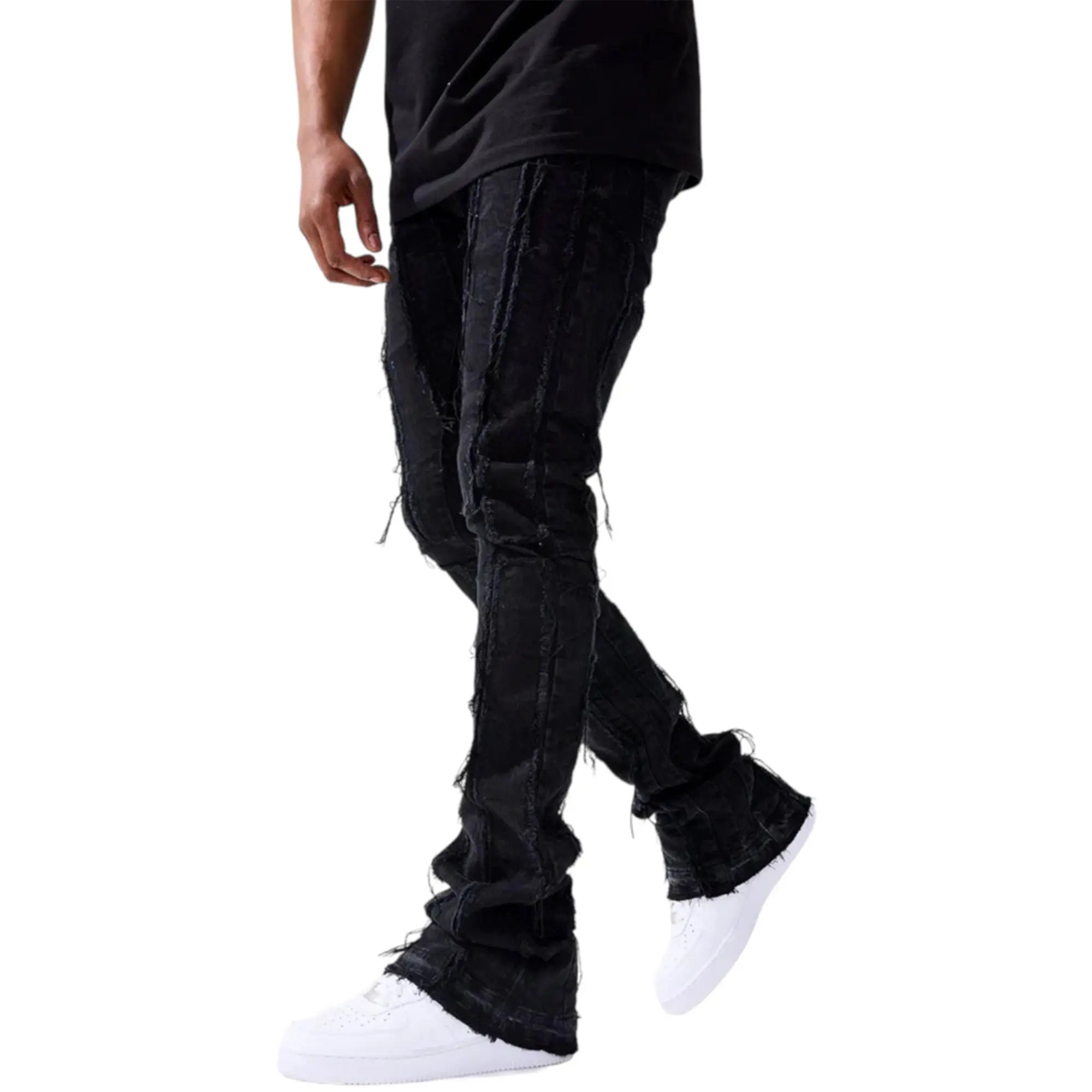 Jordan Craig Men Raw Edge Fabric Jeans (Jet Black)-Nexus Clothing