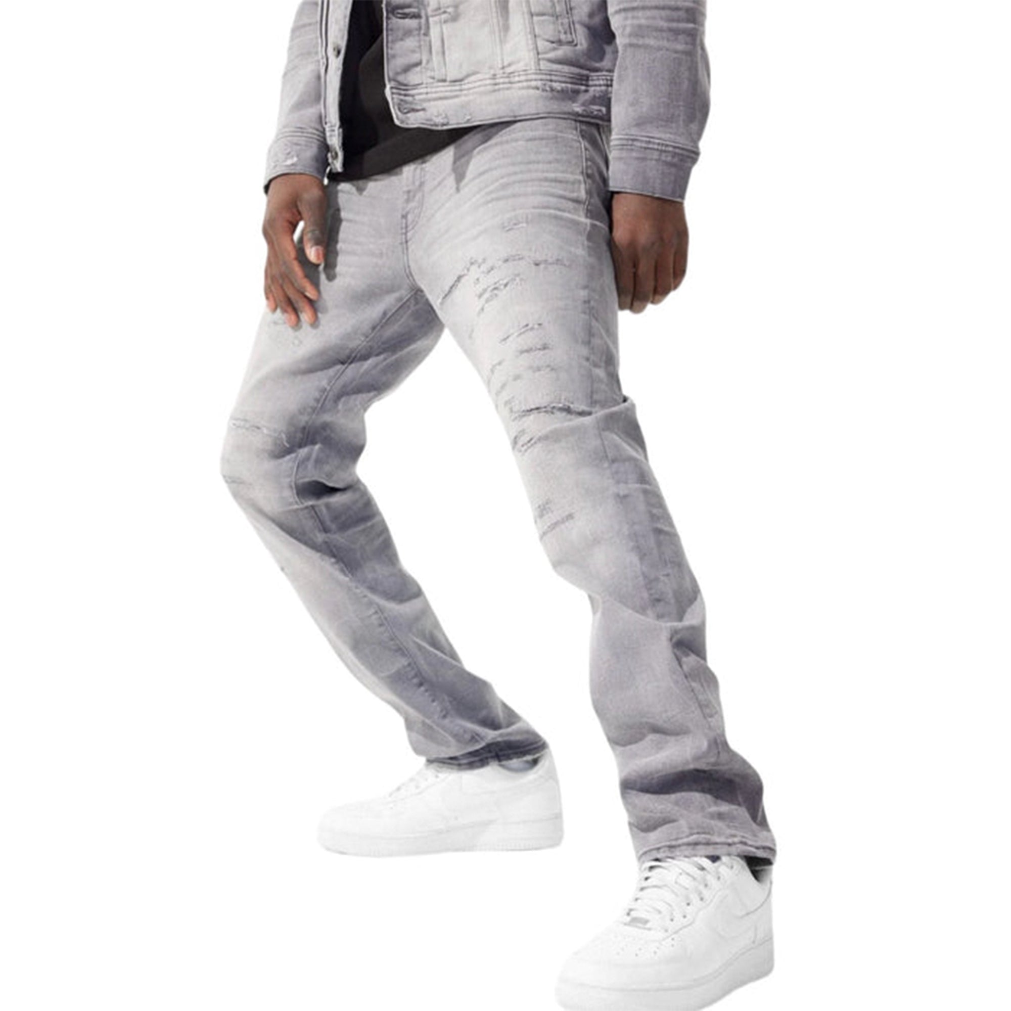 Jordan Craig Men Ross Fit with Shreds Jeans (Artic Grey)-Nexus Clothing