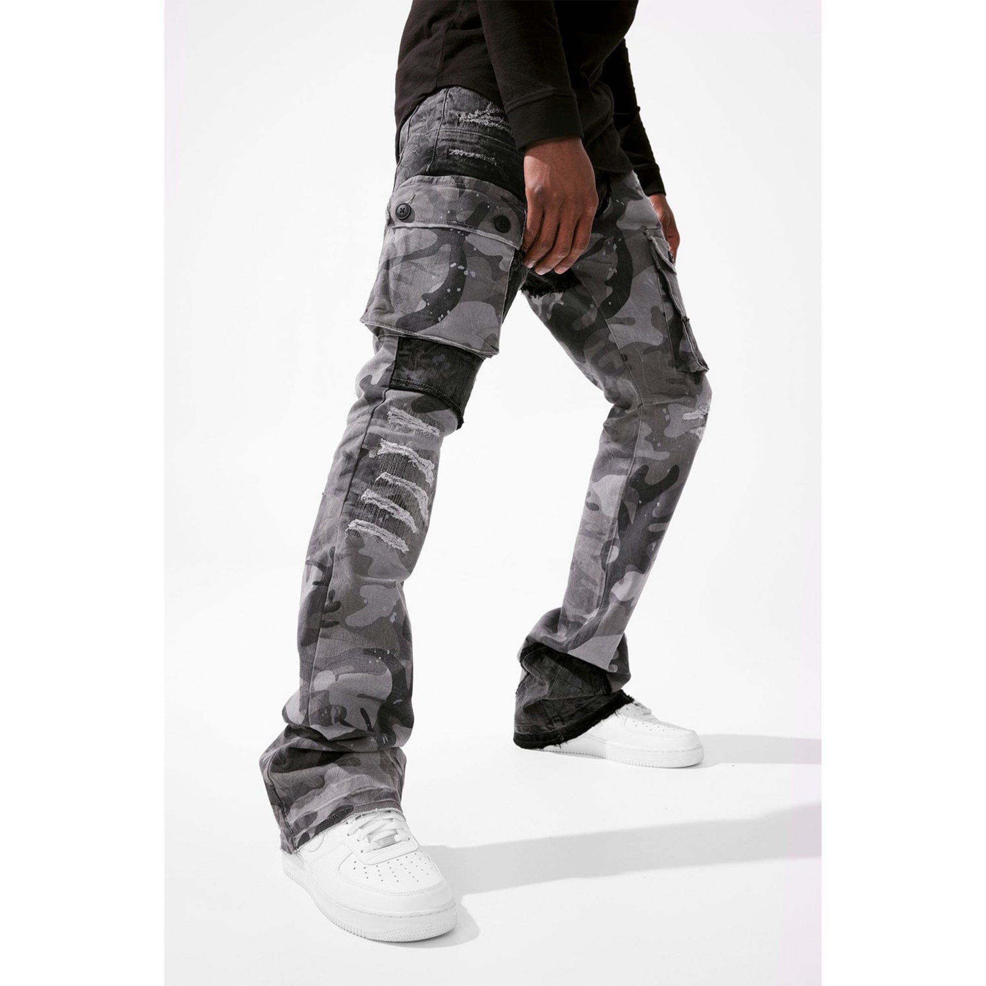 Jordan Craig Men Ross Stacked Platoon Jeans (Black Camo)-Nexus Clothing