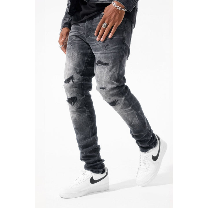 Jordan Craig Men Sean Fit with Shreds Jeans (Black Shadow)-Nexus Clothing