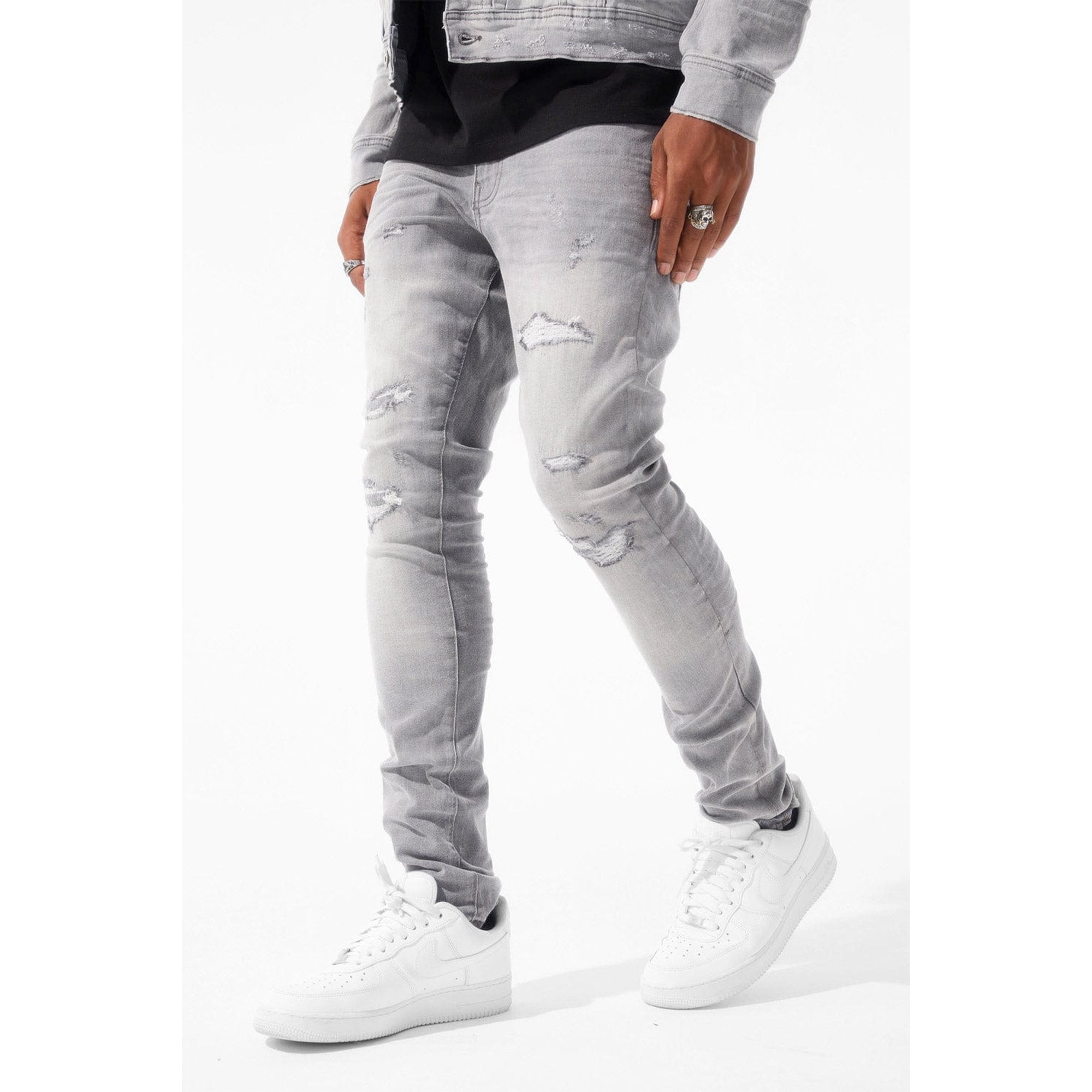 Jordan Craig Men Sean Fit with Shreds Jeans (Cement Wash)-Nexus Clothing