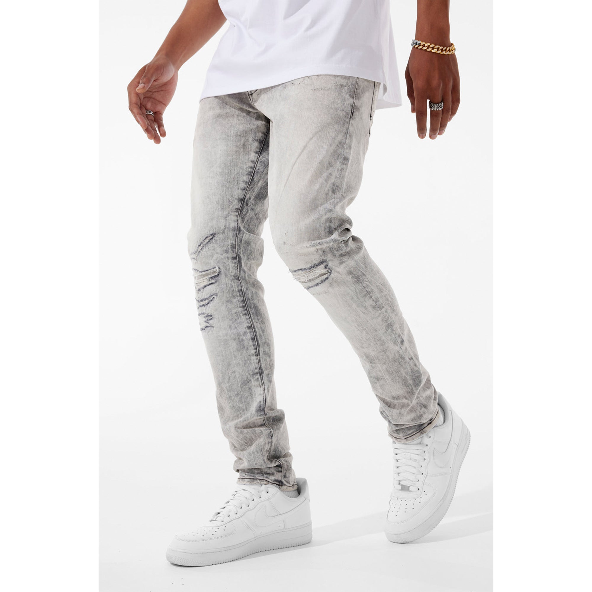 Jordan Craig Men Sean Knee Shreds Jeans (Bone White)-Nexus Clothing