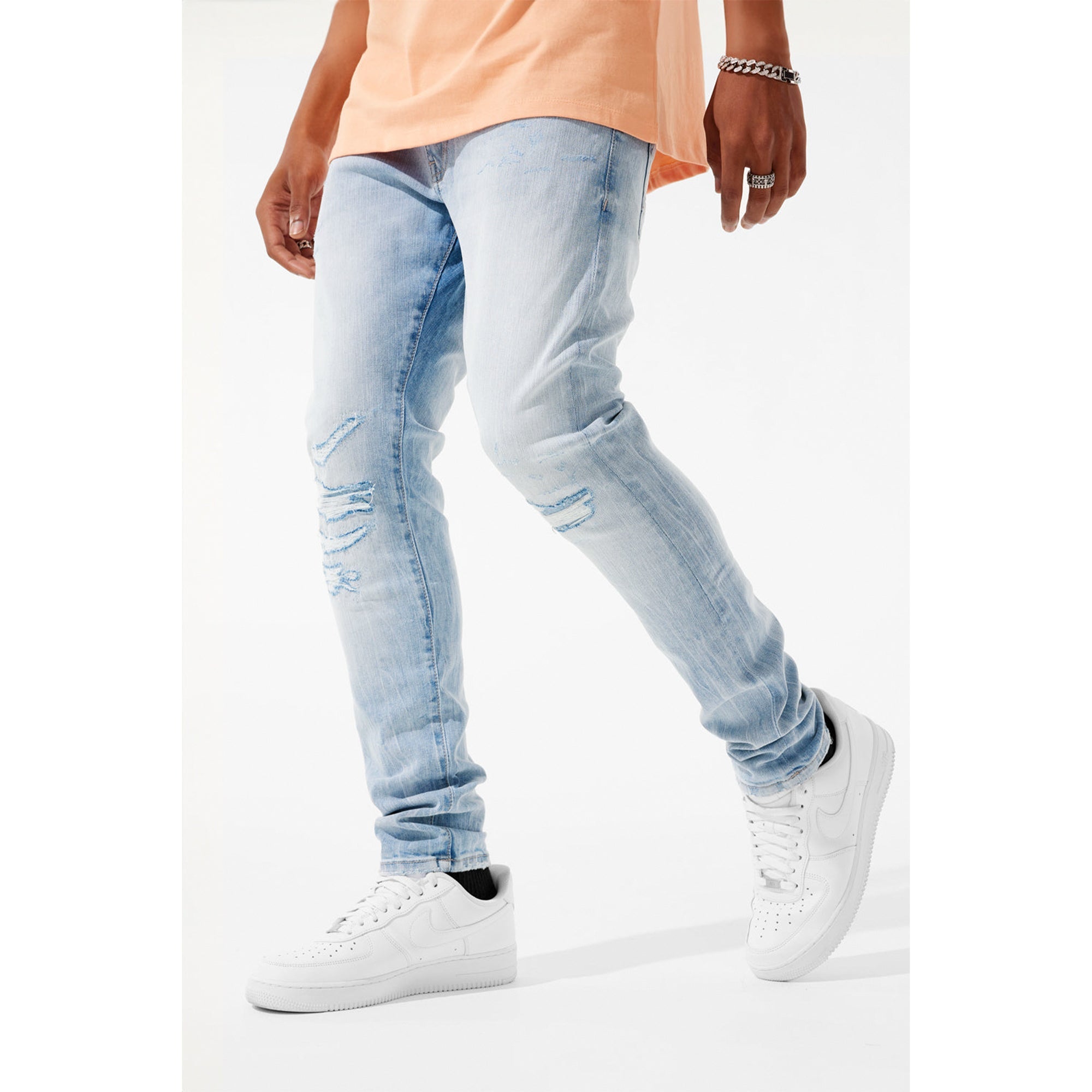 Jordan Craig Men Sean Knee Shreds Jeans (Ice Blue)-Nexus Clothing