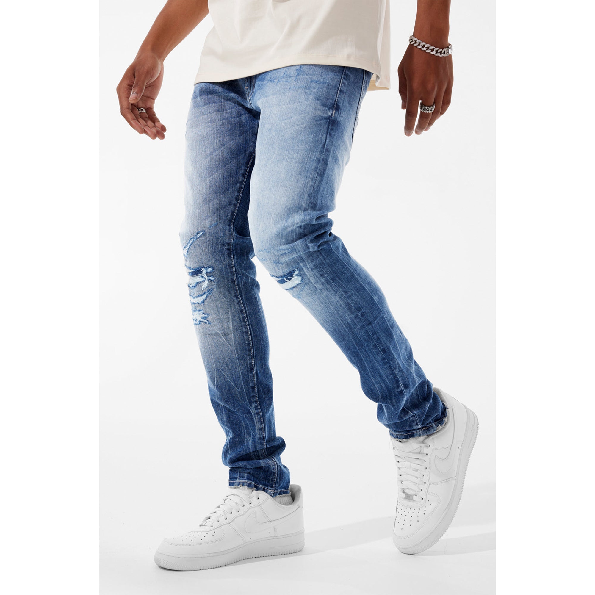 Jordan Craig Men Sean Knee Shreds Jeans (Medium Blue)-Nexus Clothing