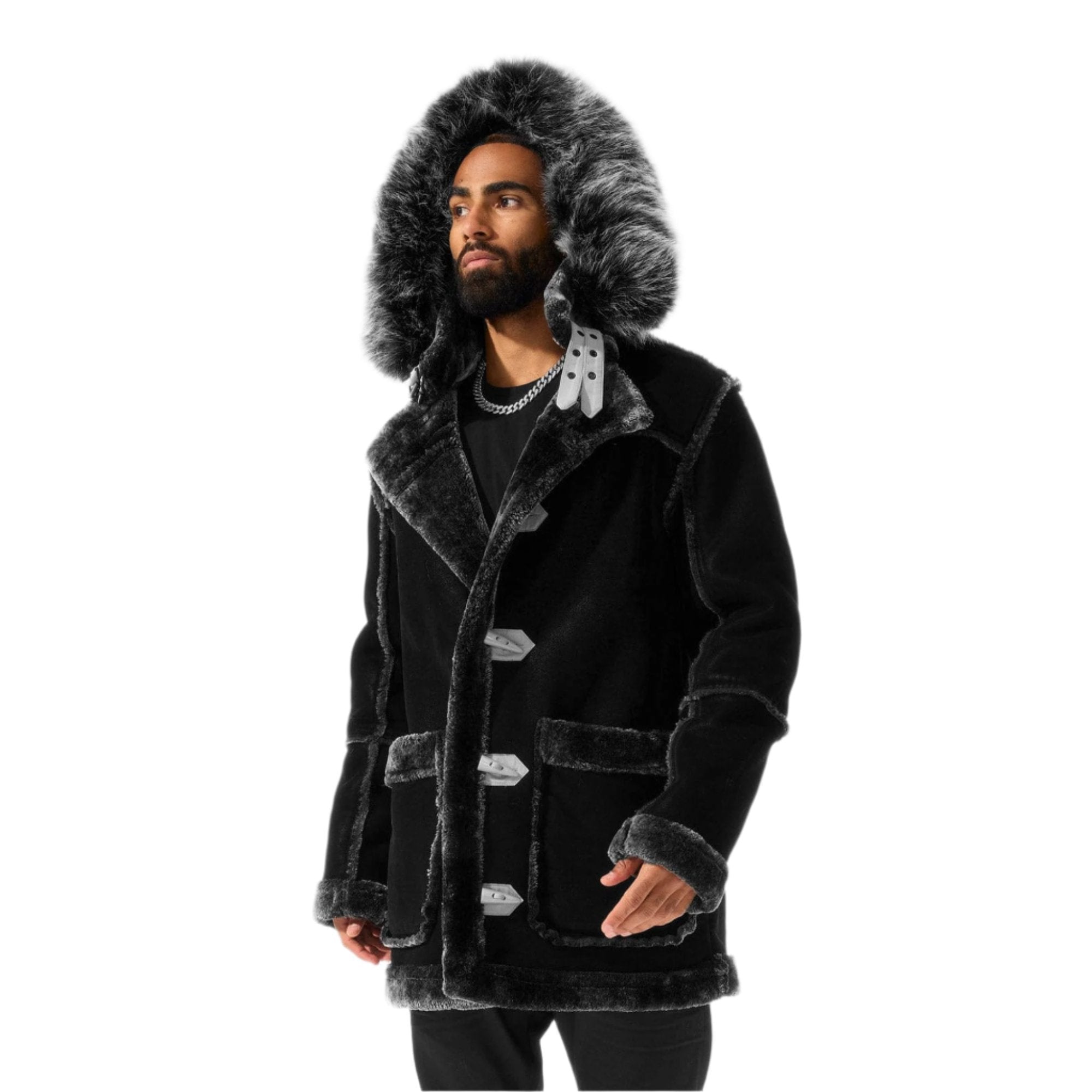 Black shearling coat mens online