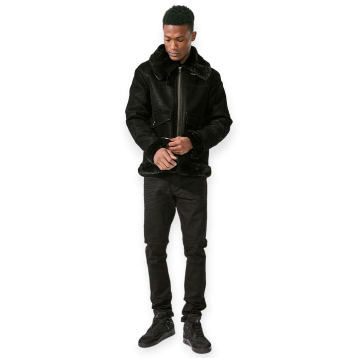 Jordan Craig Men Vienna Fur Bomber Jackets (Black)-Nexus Clothing