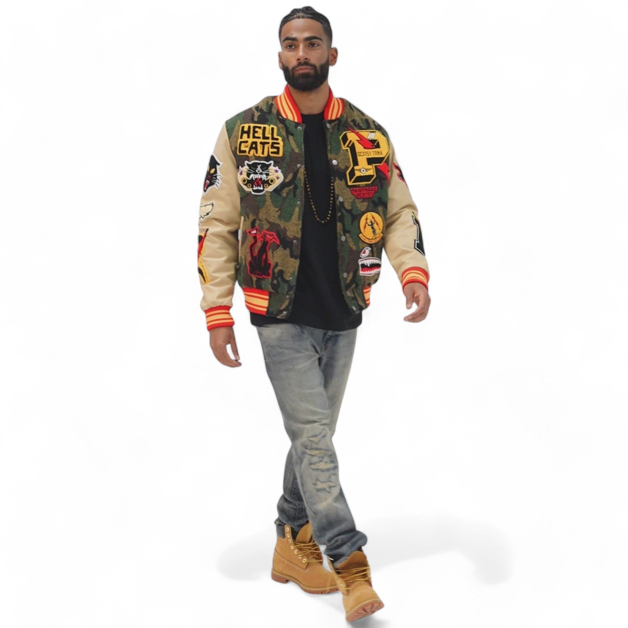 Jordan craig Men Hellcat Varsity Jacket (Vintage Camo)-Nexus Clothing