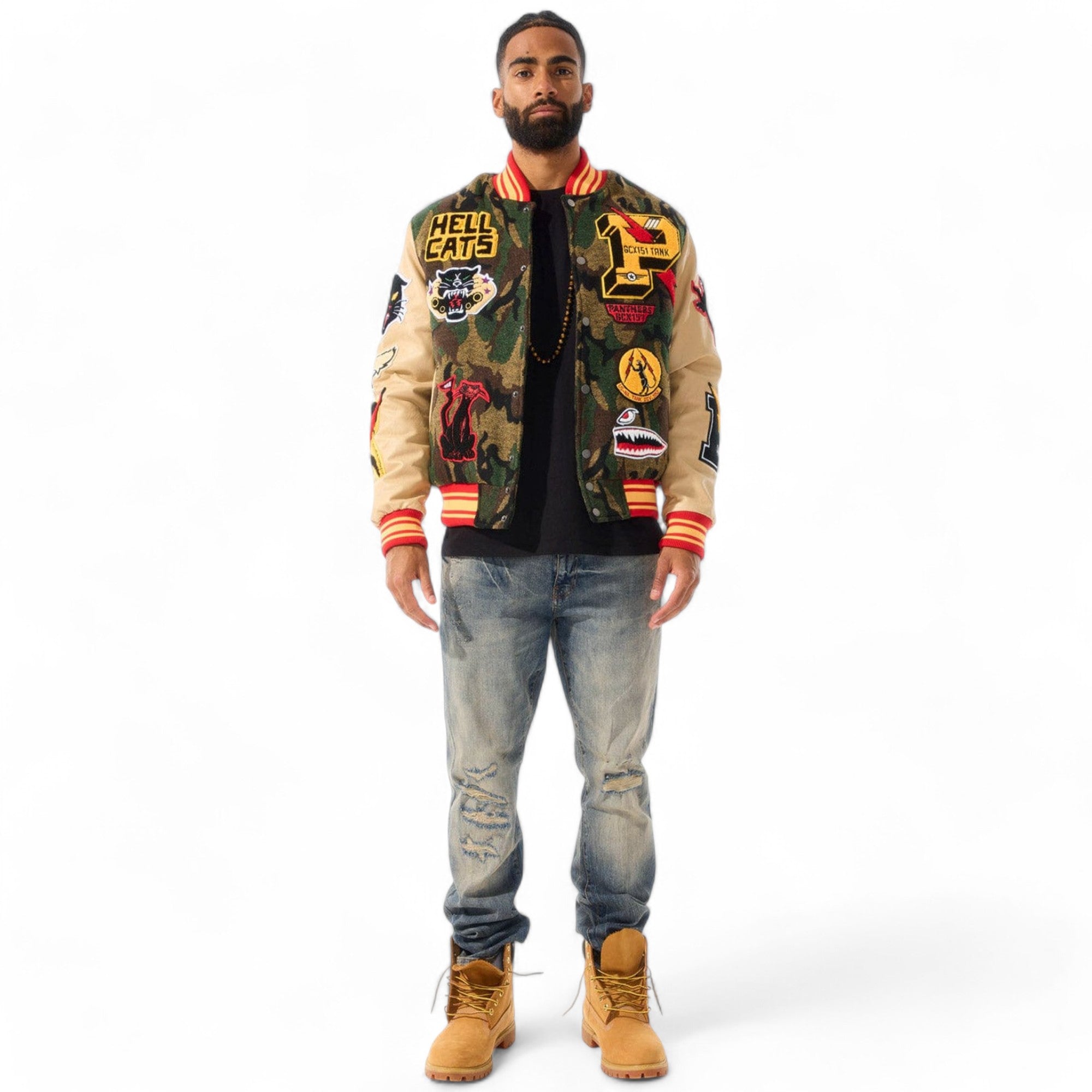 Jordan craig Men Hellcat Varsity Jacket (Vintage Camo)-Nexus Clothing