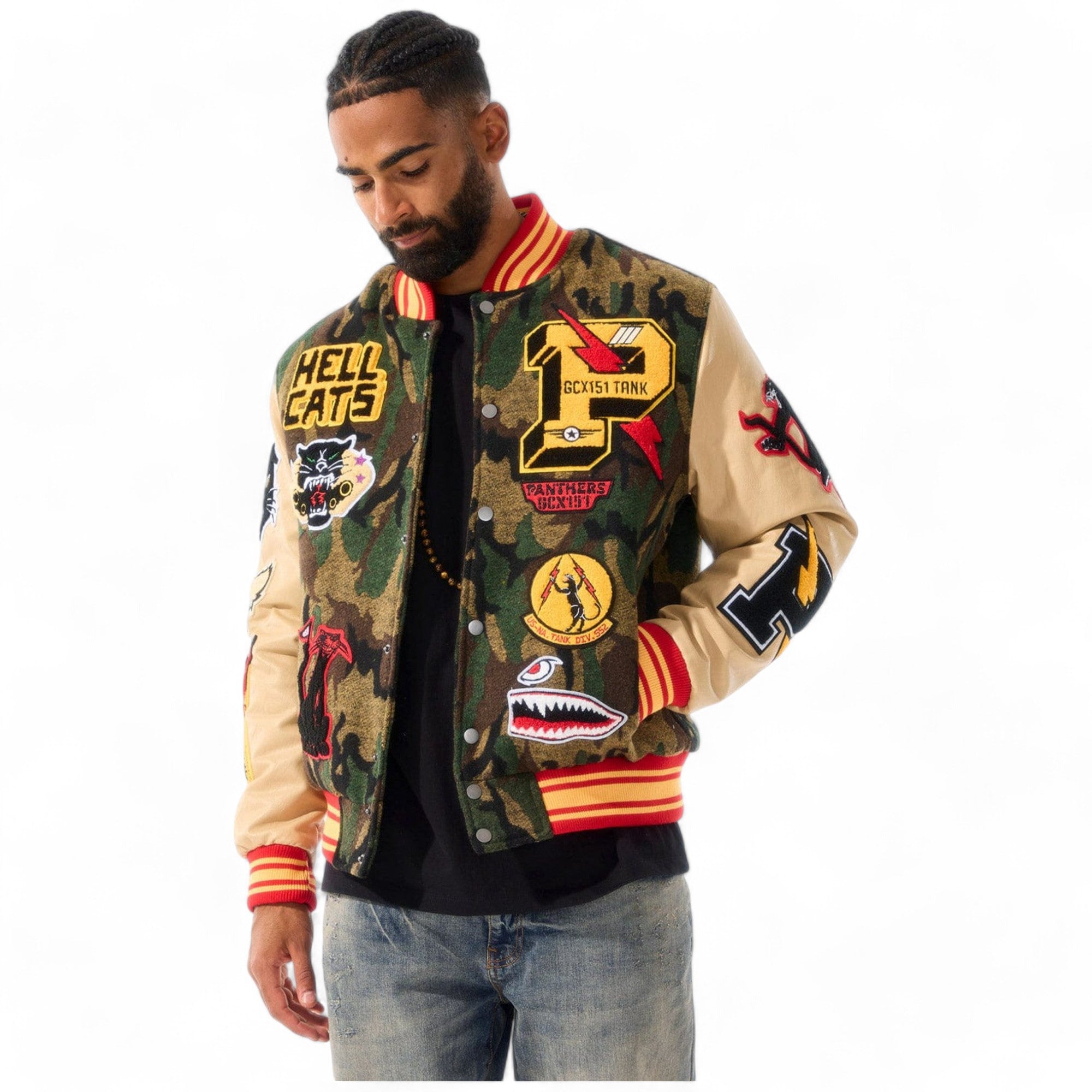 Jordan craig Men Hellcat Varsity Jacket (Vintage Camo)-Vintage Camo-Small-Nexus Clothing