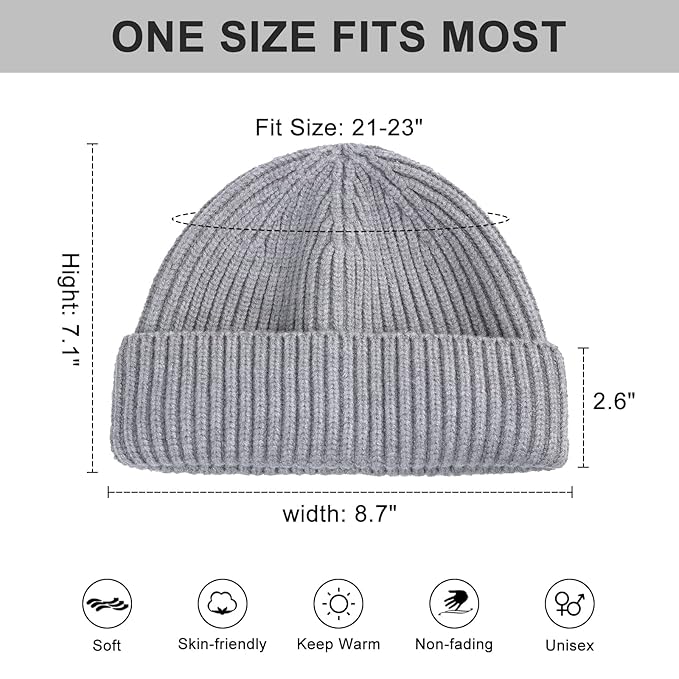 KB Ethos Men Classic Warm Winter Fisherman Beanie Hats Acrylic Ribbed Knit Cuff Daily Cap (Black)-Black-OneSize-Nexus Clothing