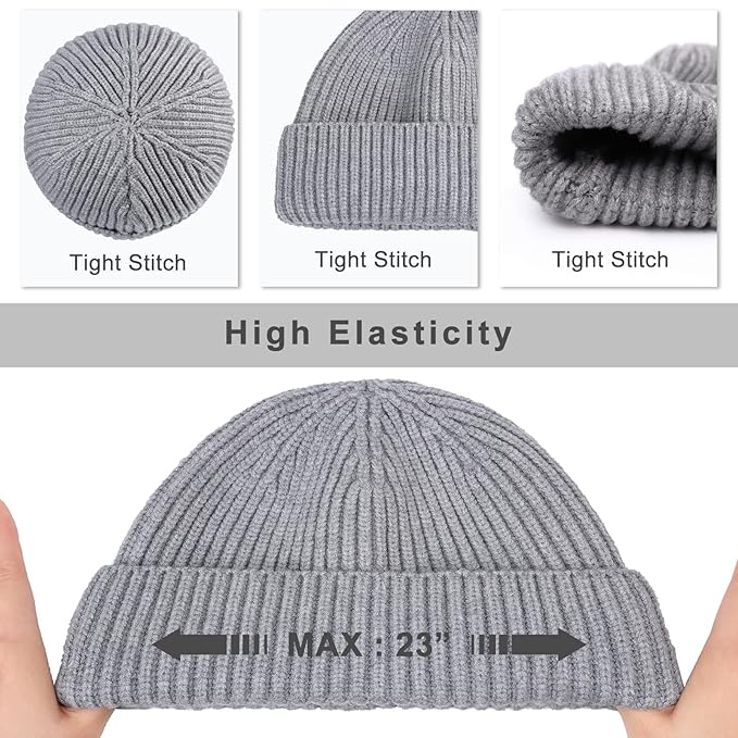 KB Ethos Men Classic Warm Winter Fisherman Beanie Hats Acrylic Ribbed Knit Cuff Daily Cap (Black)-Black-OneSize-Nexus Clothing