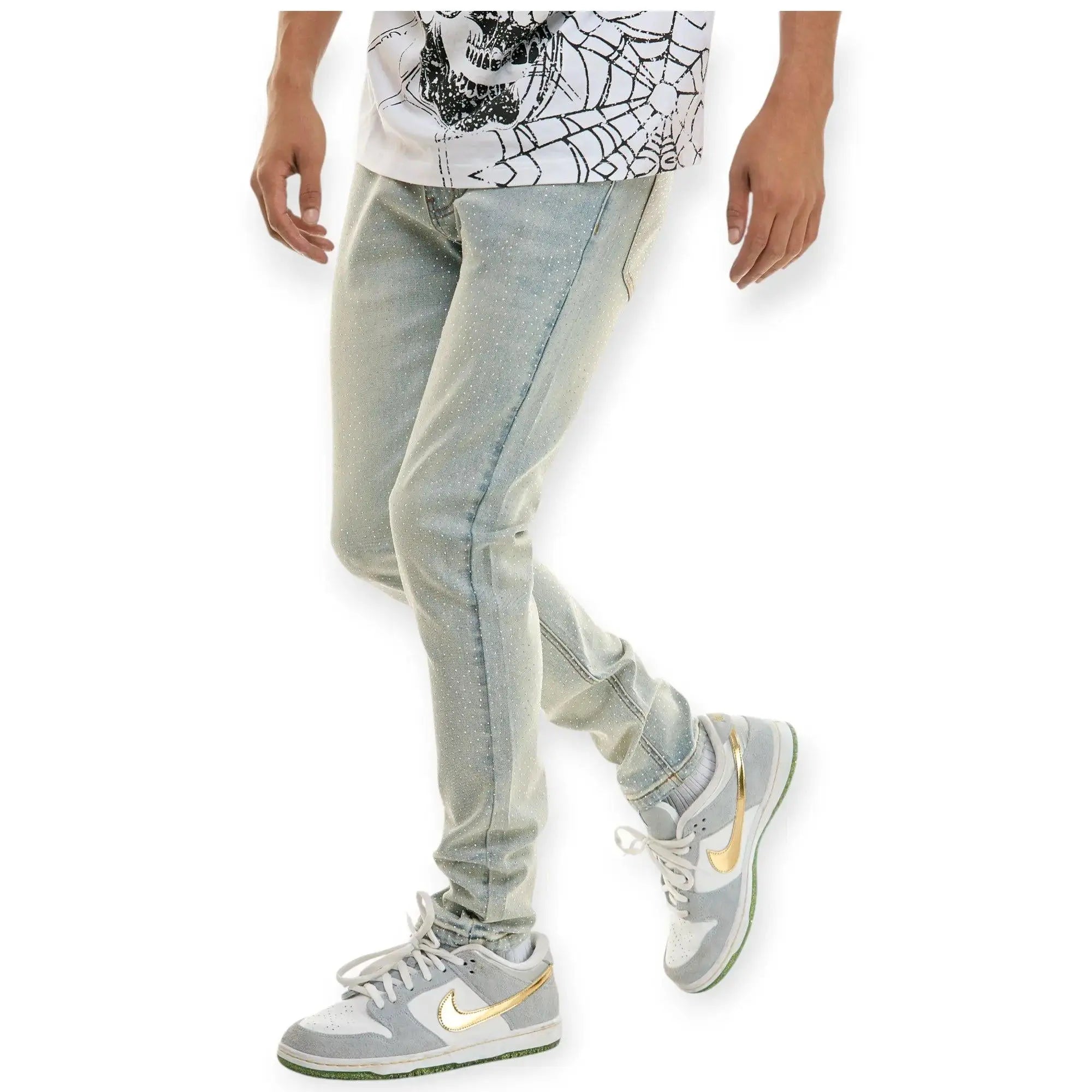 KDNK Men Basic Skinny Jeans Fit Rhinestone (Light Blue) – Nexus Clothing