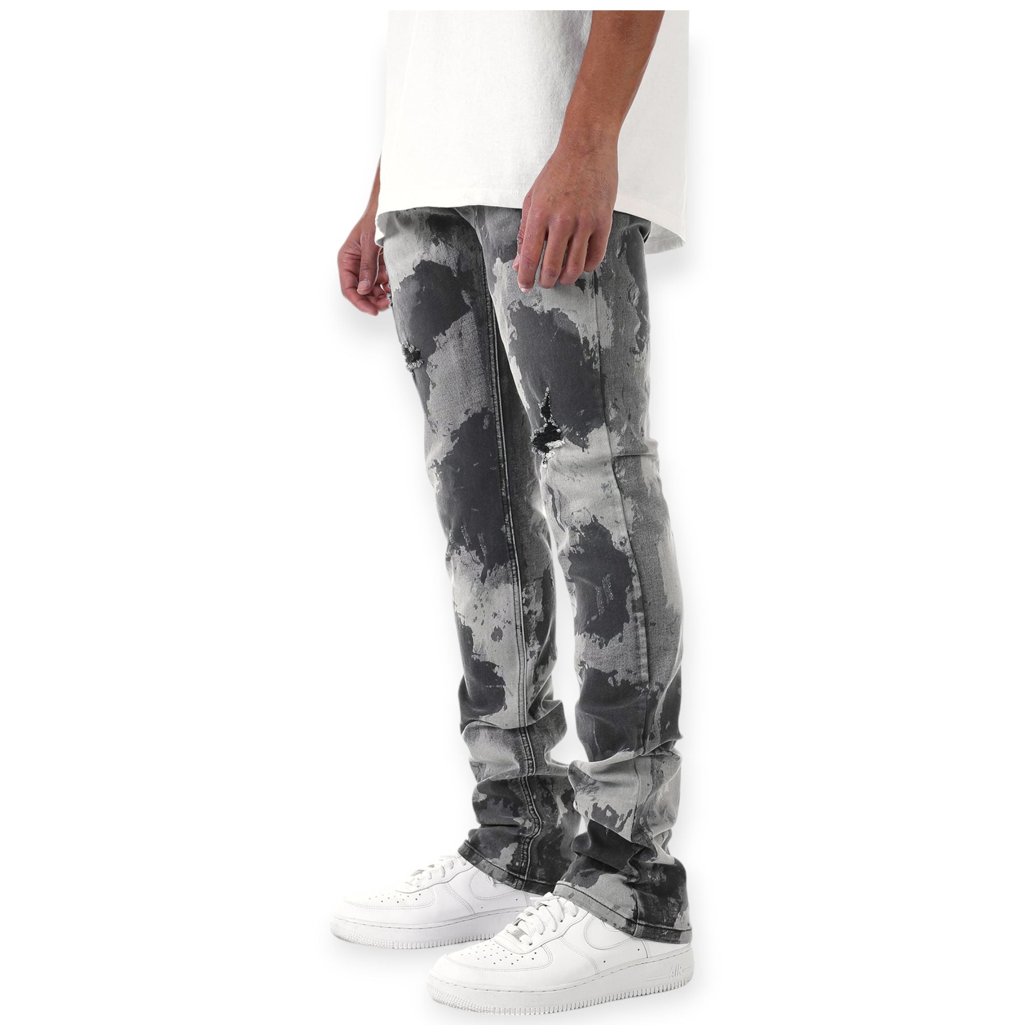 KDNK Men Bleached Stacked Jeans (Black)-Nexus Clothing