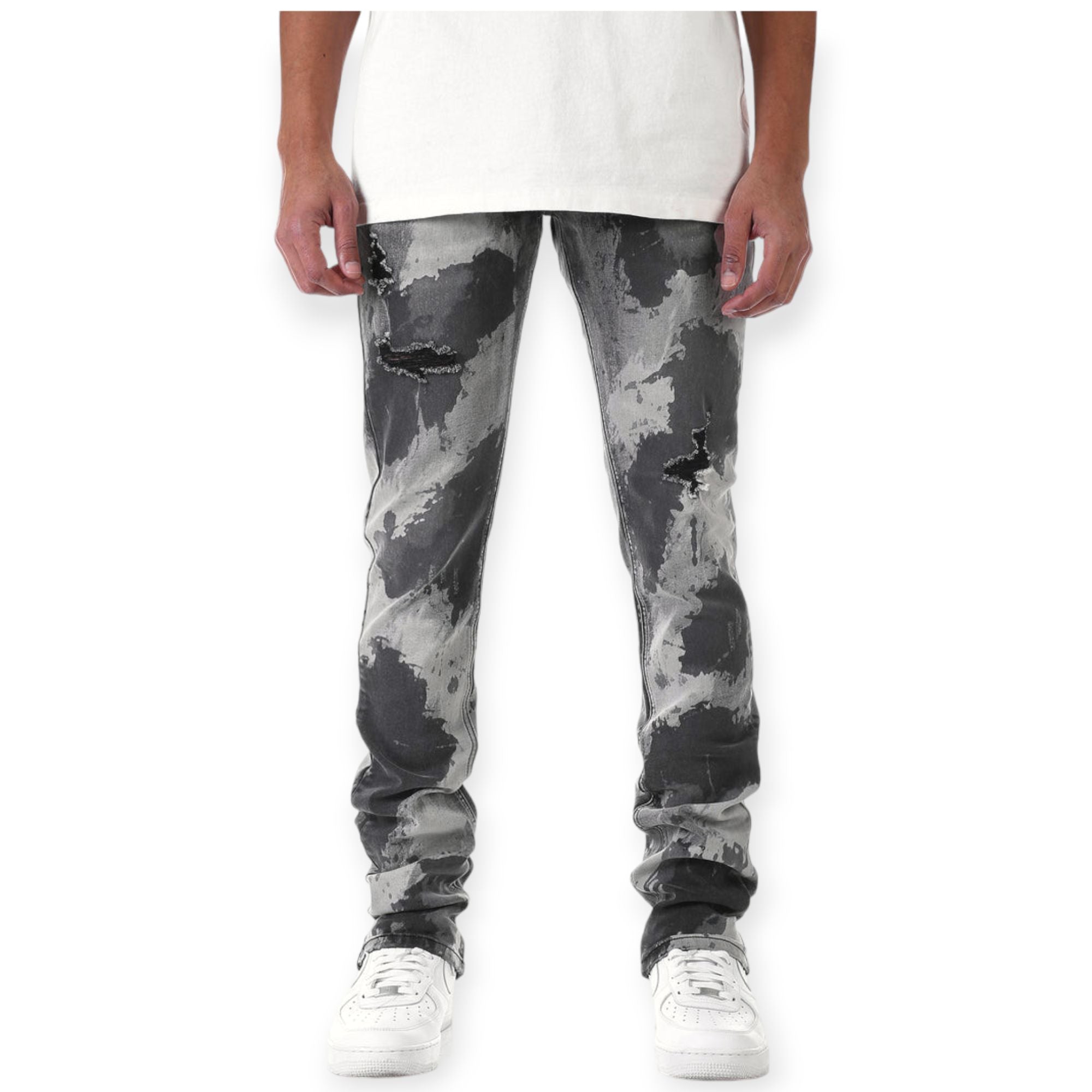 KDNK Men Bleached Stacked Jeans (Black)-Black-30W X 32L-Nexus Clothing