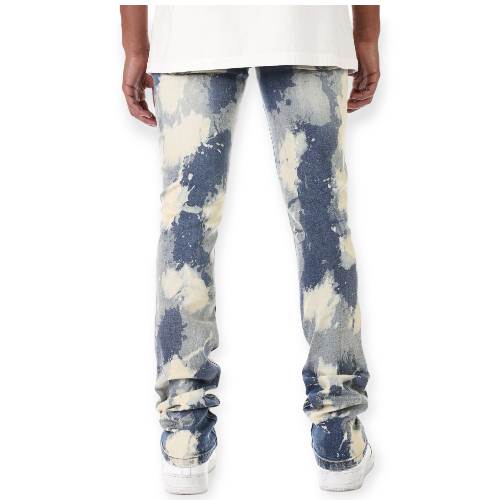 KDNK Men Bleached Stacked Jeans (Blue)-Nexus Clothing