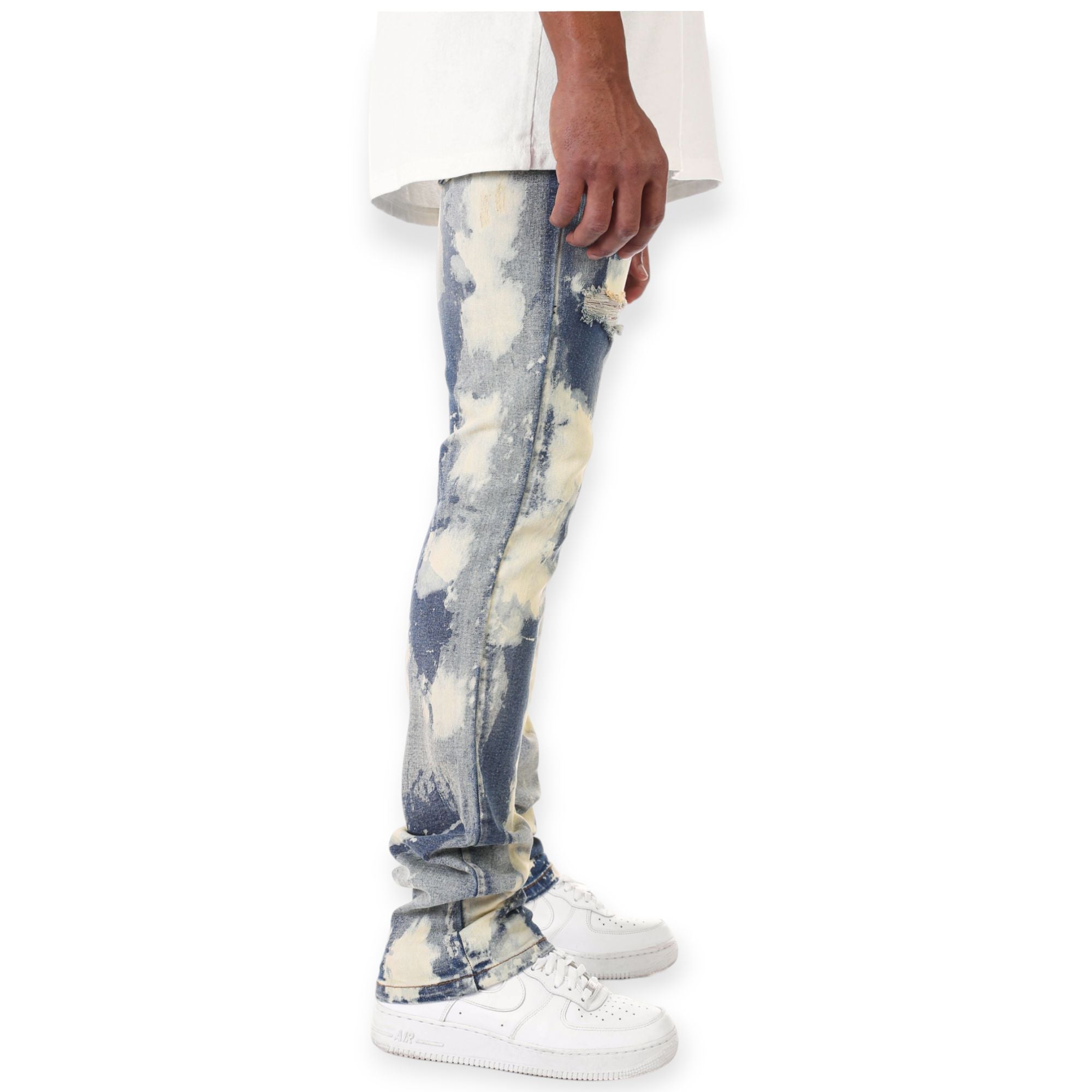 KDNK Men Bleached Stacked Jeans (Blue)-Nexus Clothing