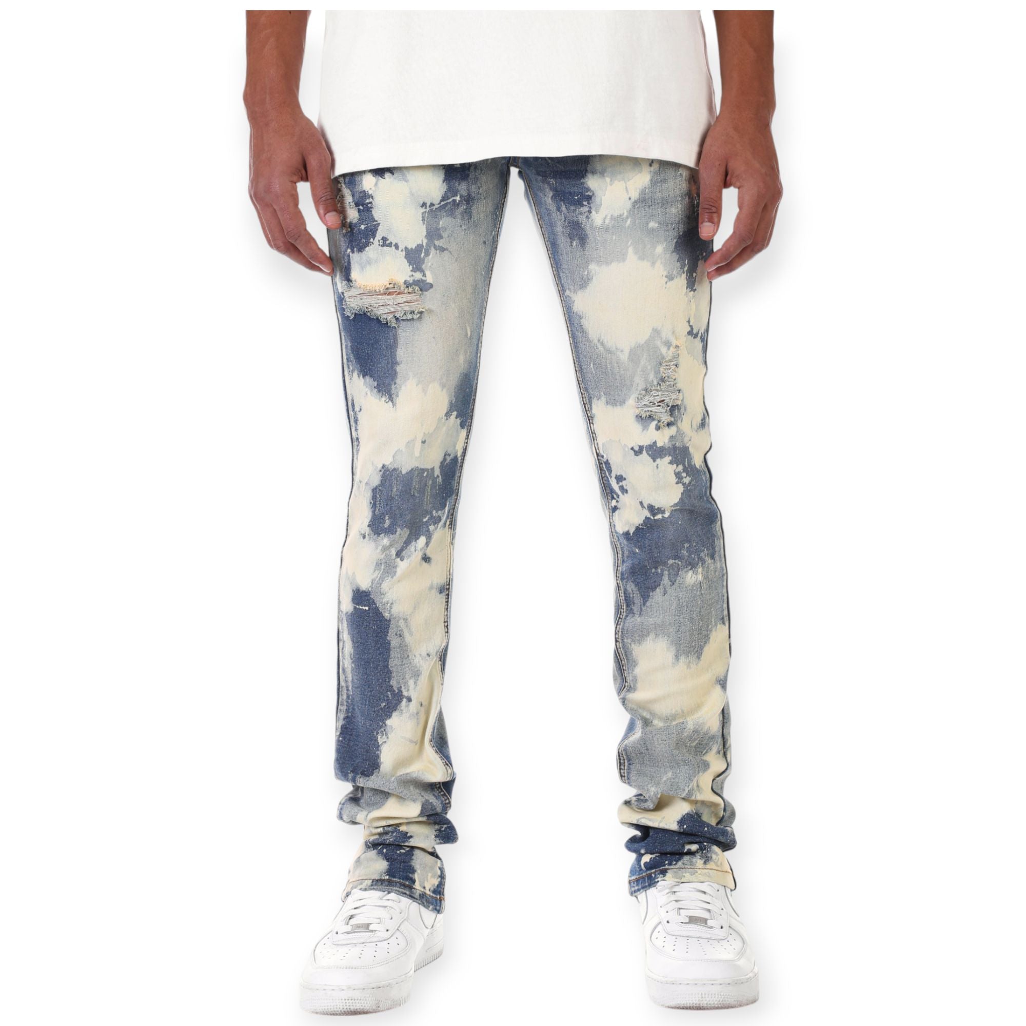 KDNK Men Bleached Stacked Jeans (Blue)-Blue-30W X 32L-Nexus Clothing