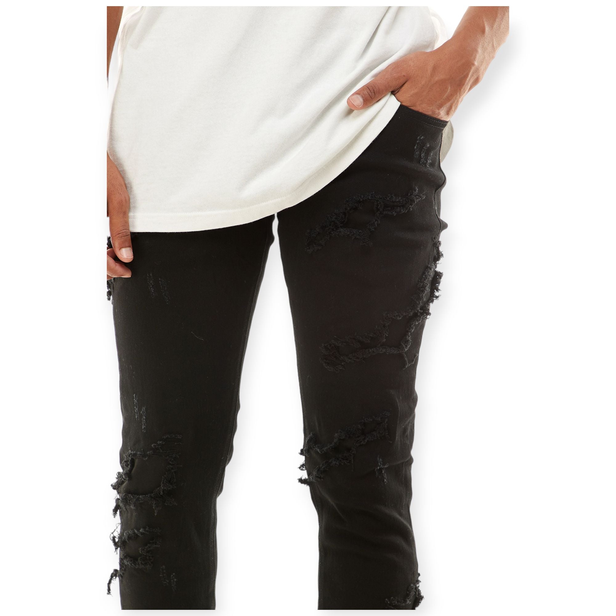 KDNK Men Diagonal Patched Pants (Black)-Nexus Clothing