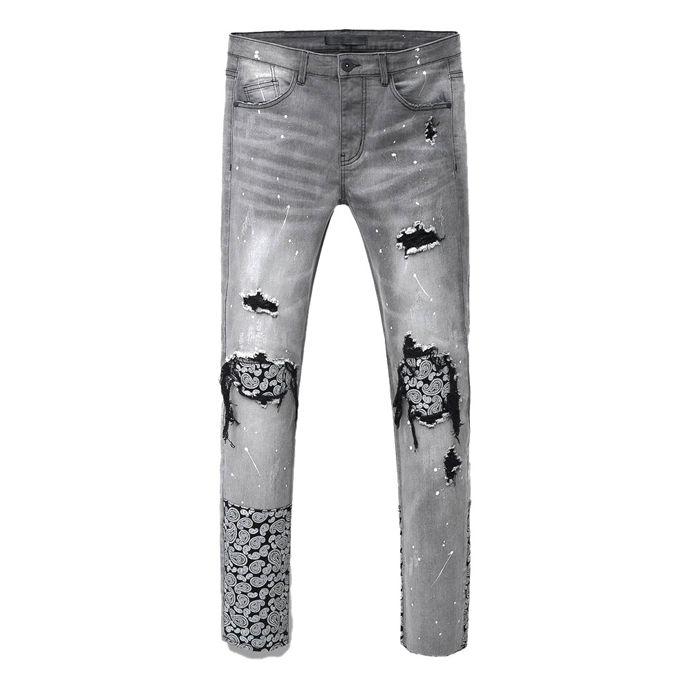 KDNK Men Patched Jeans (Grey)-Grey-28W X 32L-Nexus Clothing