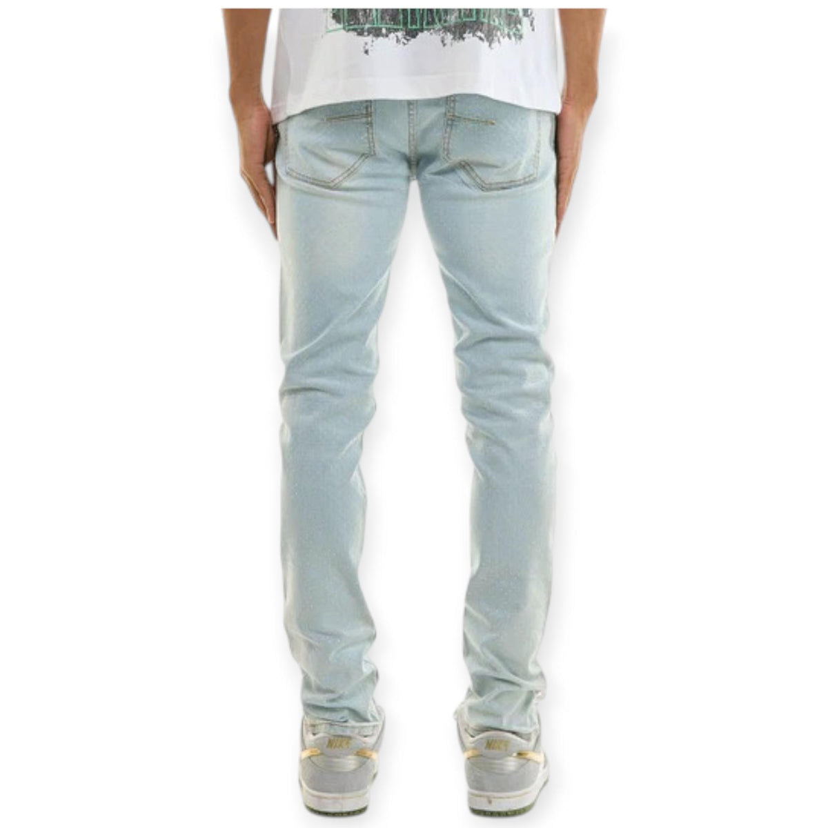 KDNK Men Jeans Rhinestone Skinny Denim (Light Blue)