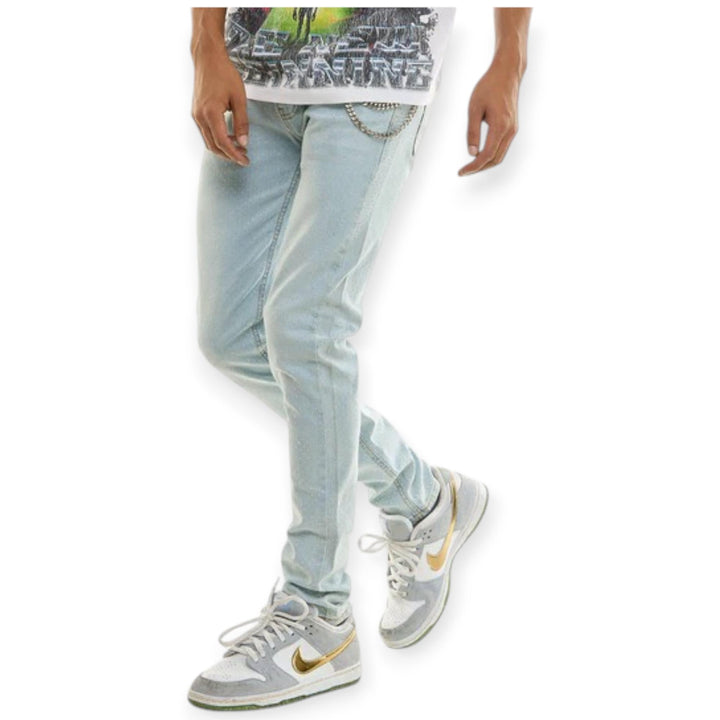 KDNK Men Jeans Rhinestone Skinny Denim (Light Blue) – Nexus Clothing
