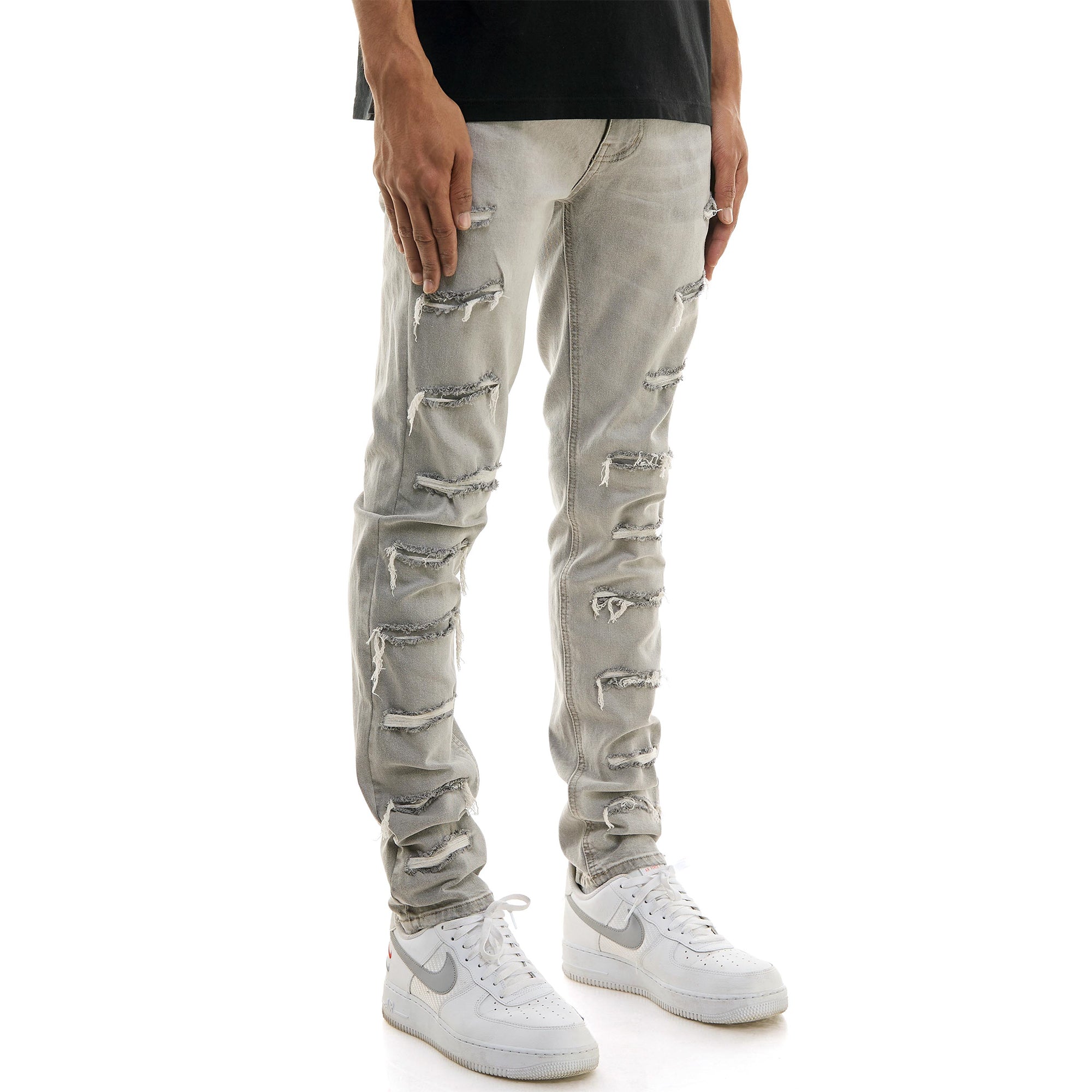 KDNK Men Slot Ripped Skinny Jeans (Grey)-Nexus Clothing