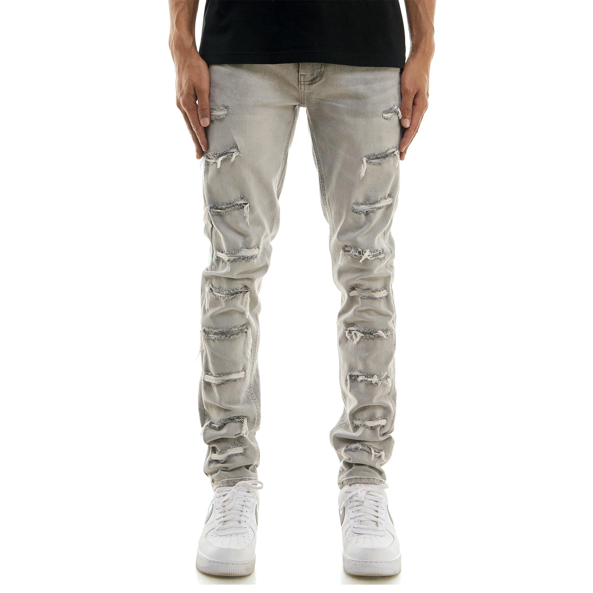 KDNK Men Slot Ripped Skinny Jeans (Grey)-Grey-28W X 32L-Nexus Clothing