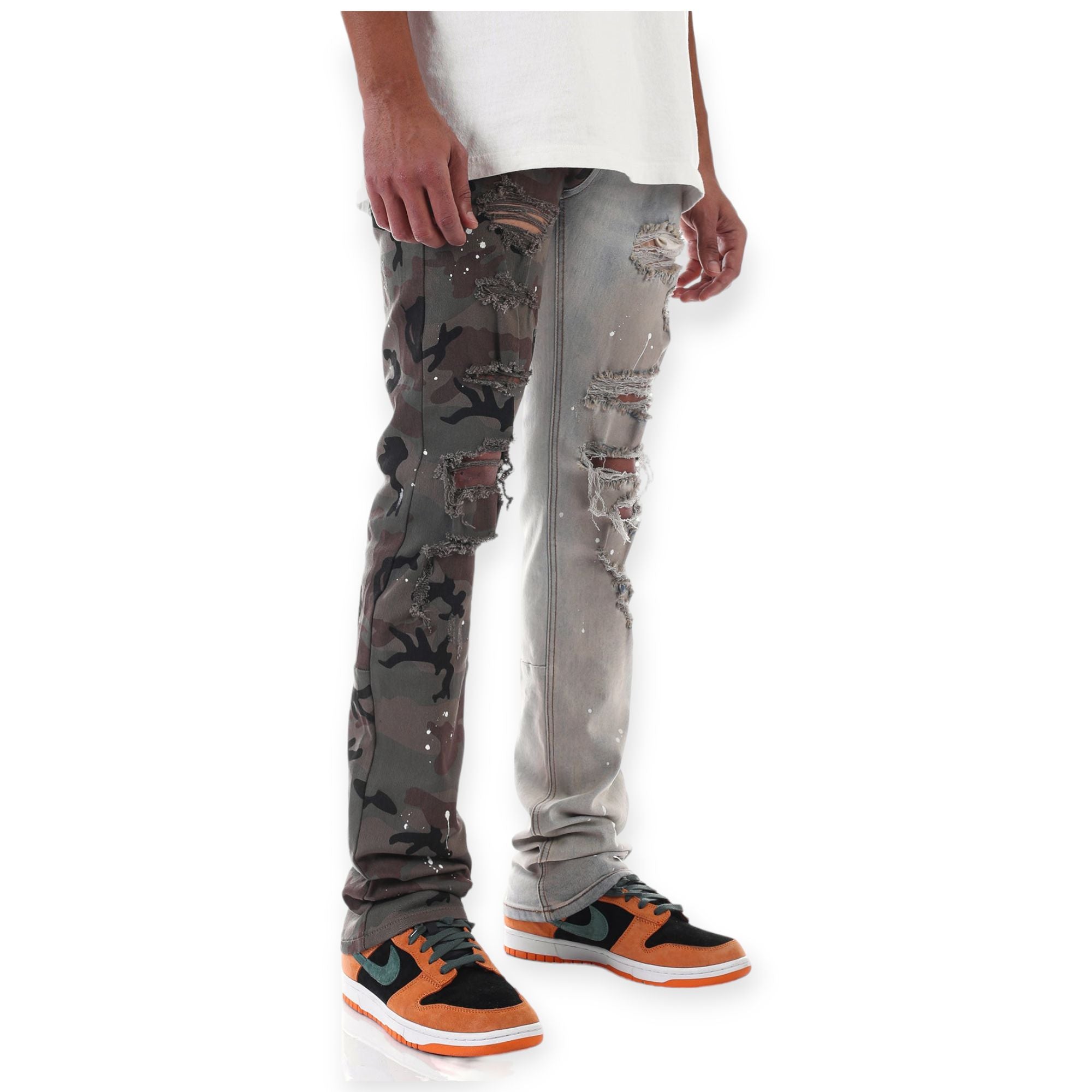 KDNK Men Stacked Contrast Camo Jeans (Blue)-Nexus Clothing