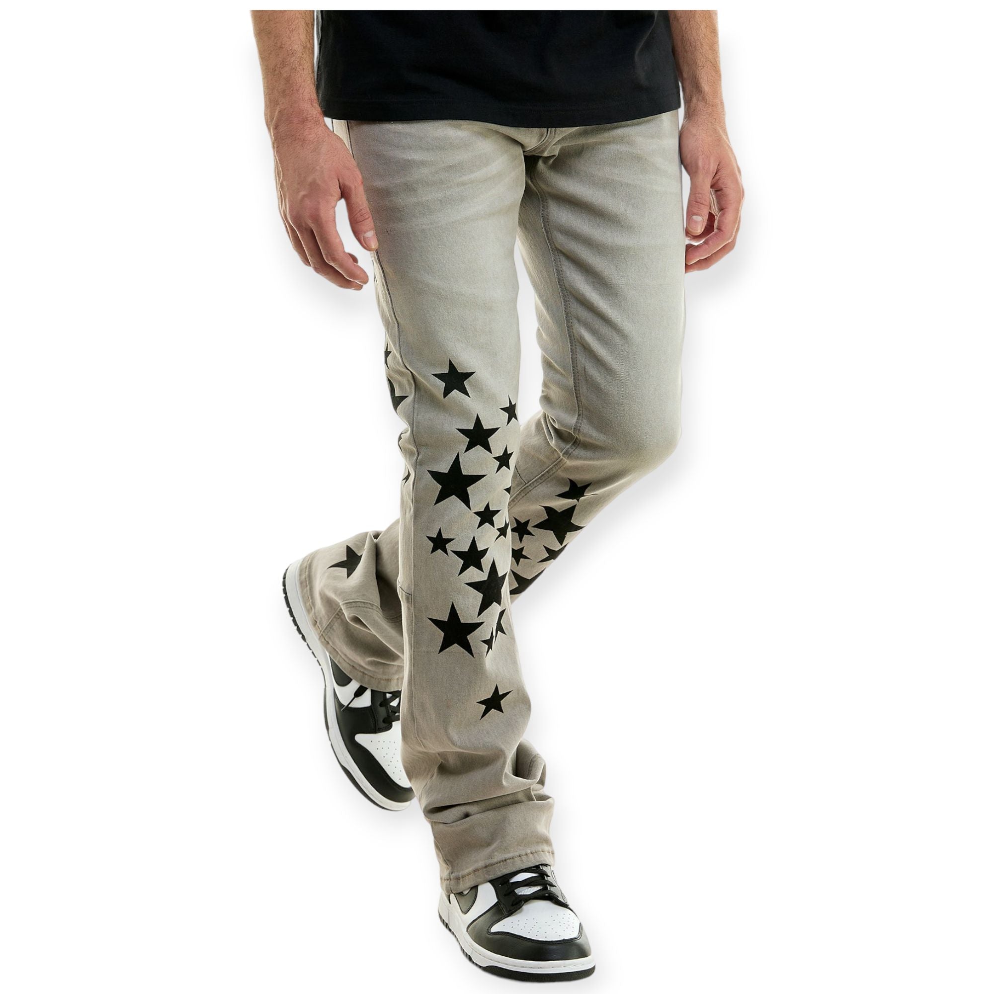 KDNK Men Star Skinny Flare Jeans (Grey)-Nexus Clothing