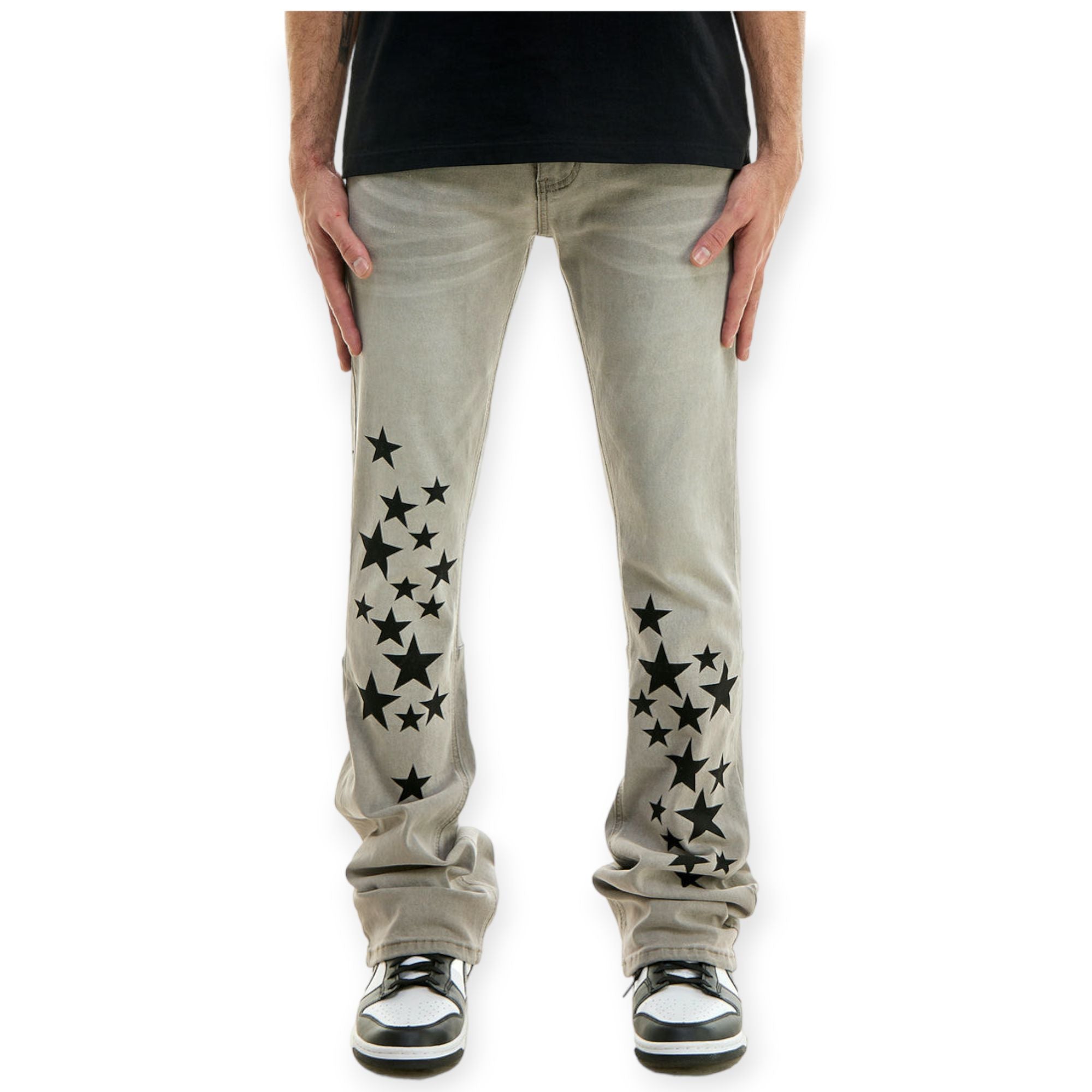 KDNK Men Star Skinny Flare Jeans (Grey)-Grey-32W x 36L-Nexus Clothing