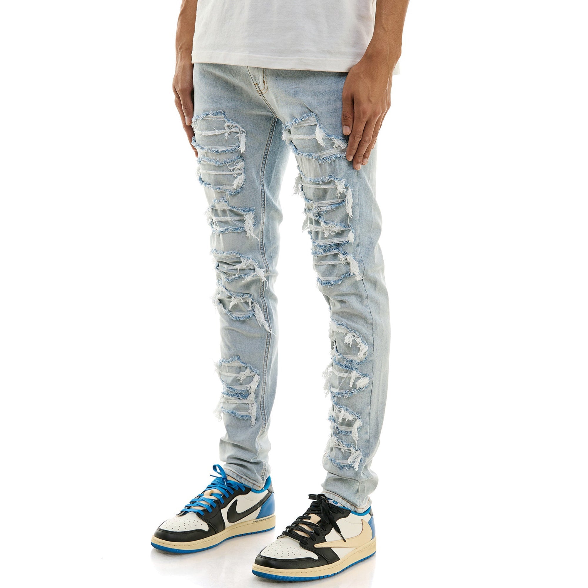 KDNK Men Under Patched High Skinny Jeans (Blue)-Nexus Clothing