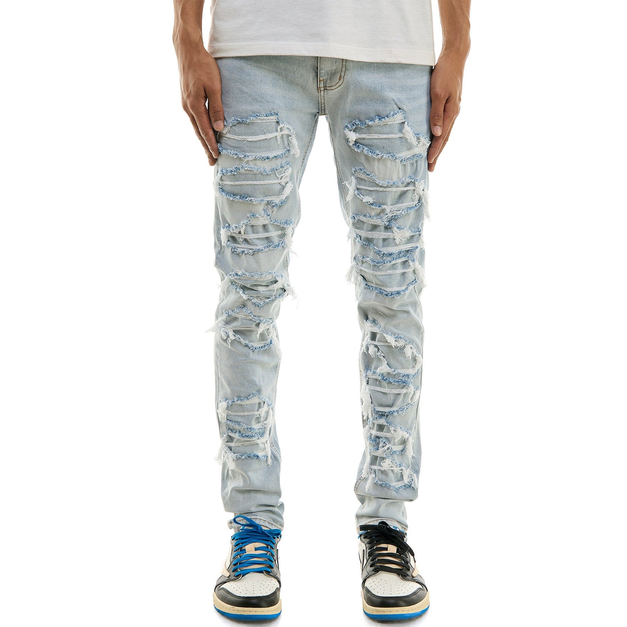KDNK Men Under Patched High Skinny Jeans (Blue)-Blue-28W X 32L-Nexus Clothing